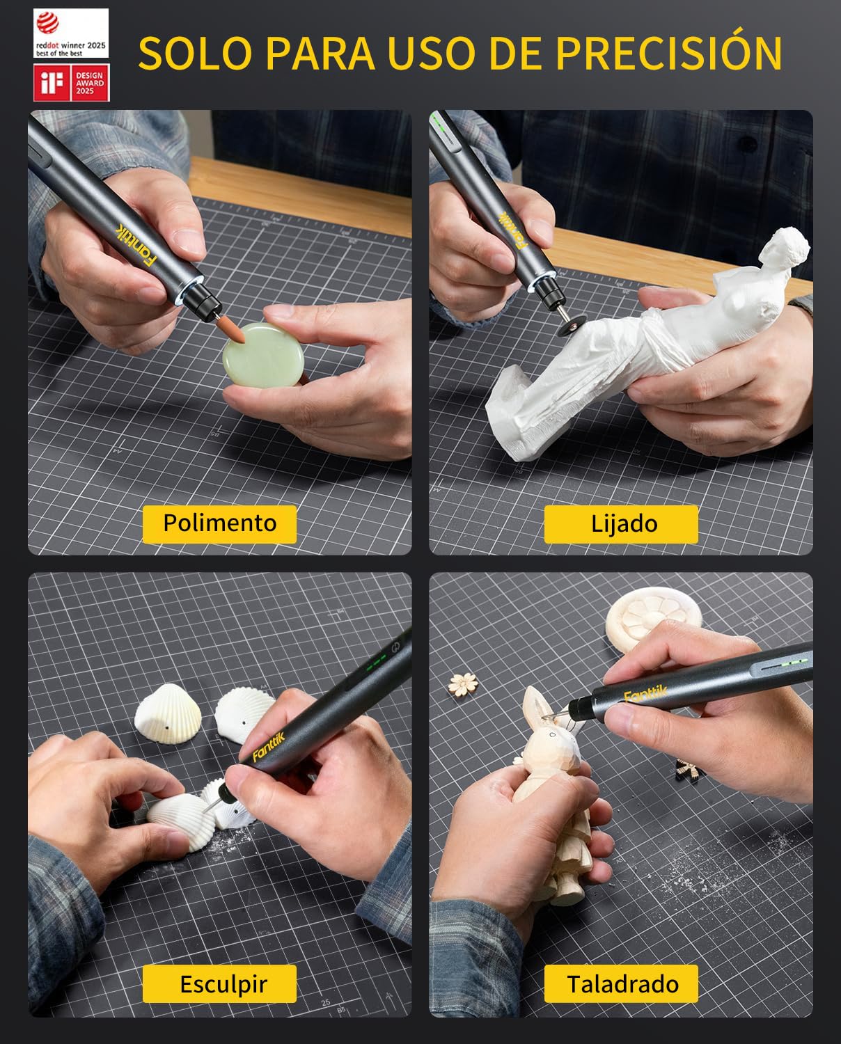 Kit Herramienta Rotativa Inalámbrica Fanttik F2 Master Mini, Motor NeoPulse, 5 Velocidades, 25.000 RPM, 35 Accesorios Con Base Revostor, Grabador, Lijado 3D, Pulido, Perforación y DIY