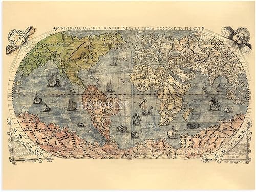 Miniatura 7 de HISTORIX Póster vintage de mapa del mundo 1565  Póster vintage de mapa del mundo de 18 x 24 pulgadas  mapa histórico de la tierra  Arte de pared de