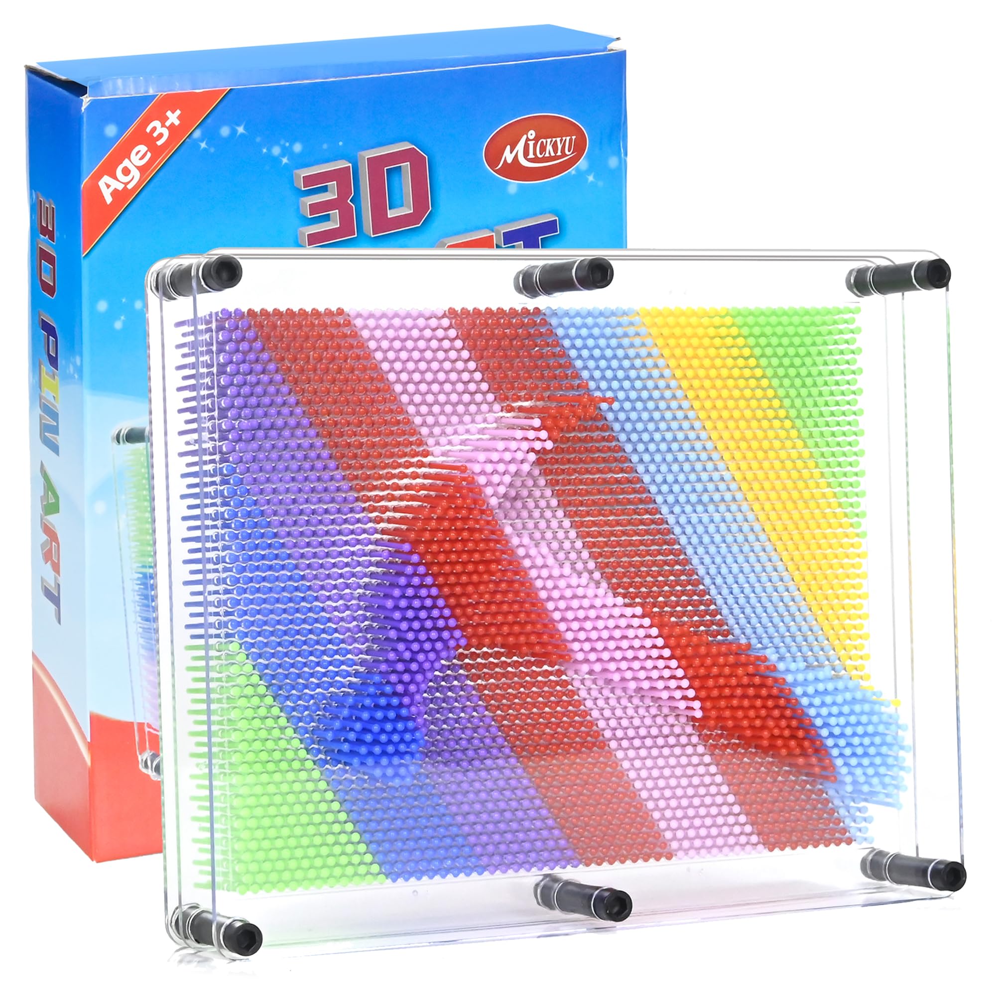MICKYU Large 3D Pin Art Board 8“x10” - Rainbow Fidget Sensory Toy for Autism, ADHD & Stress Relief - Educational Creative Toy for Kids & Adults