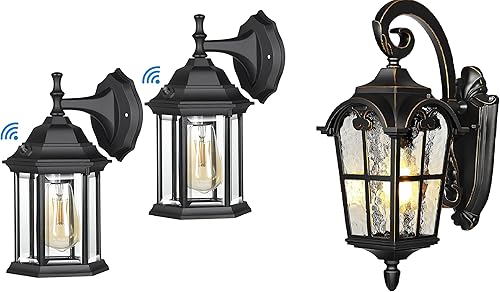 DEWENWILS Lámpara de pared romana negra de 17.7 pulgadas de alto y 2 faroles de pared para exteriores del atardecer al amanecer disponible en Yaxa El Salvador