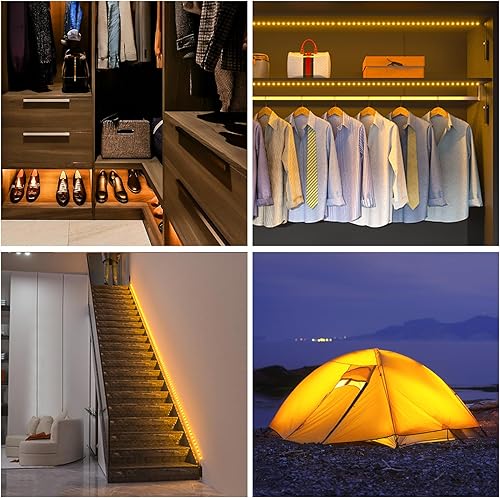 Miniatura 5 de WOBANE Tira de luz LED activada por movimiento, caja de batería magnética recargable con tira LED de 6.56 pies, barra de sensor Homelife de 60 LED