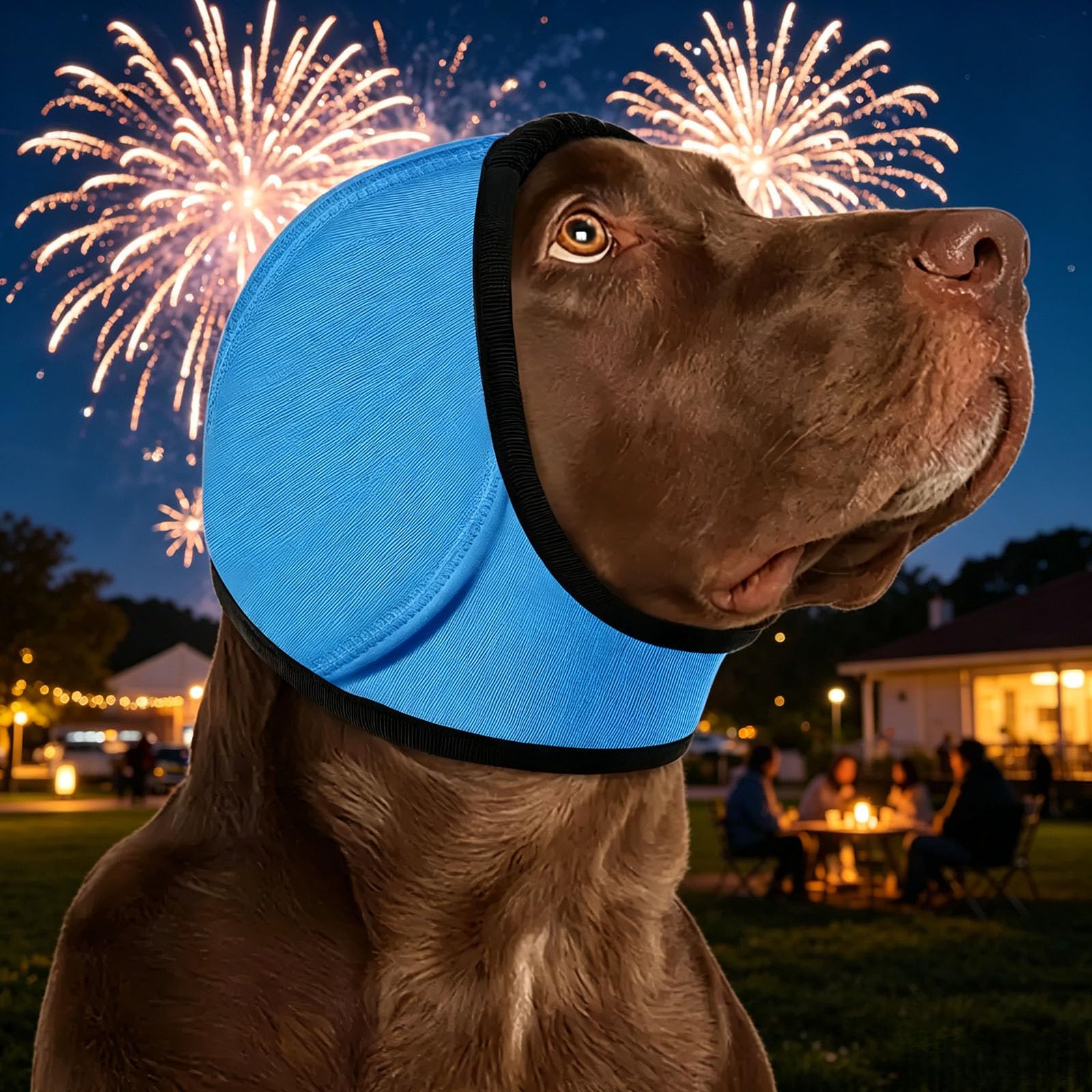 Dog Ear Muffs Noise Protection, Noise Cancelling Ear Wrap for Dogs, Adjustable No Shake Dog Ears Cover for Grooming Bathing Swimming Travel (Blue,L)