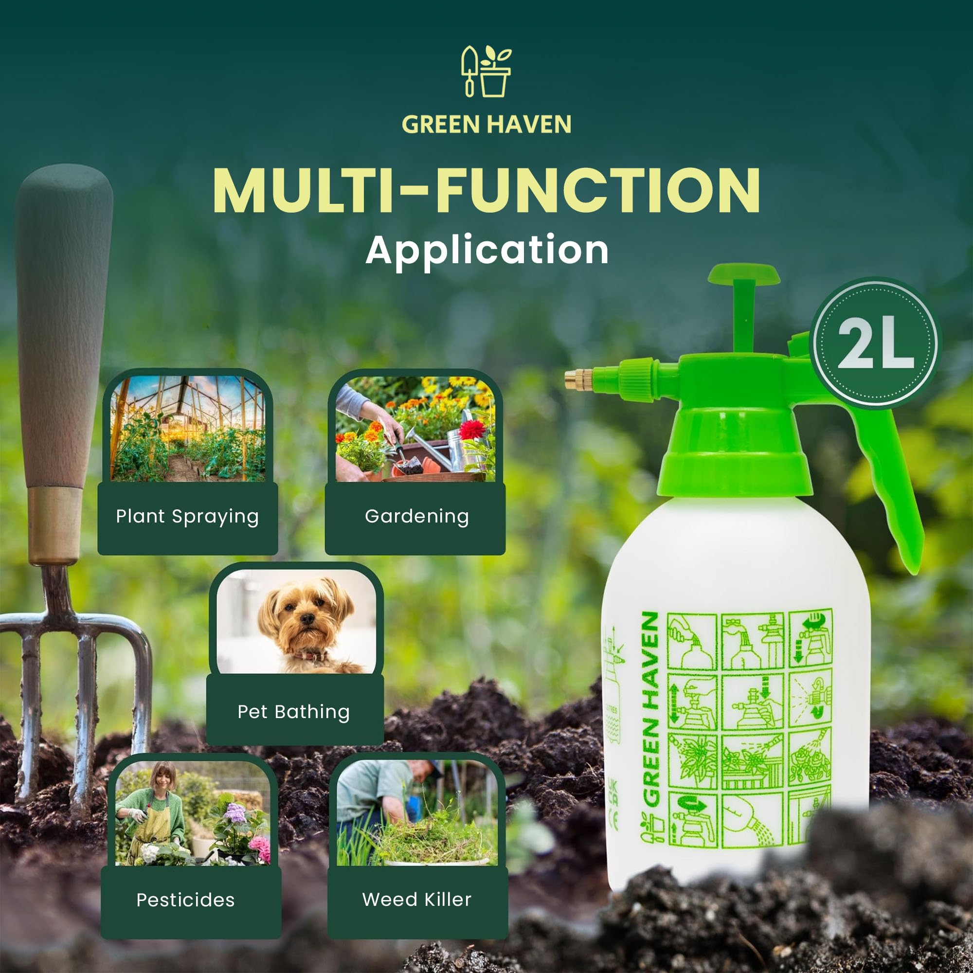 Green Haven 2 Litre Garden Pressure Sprayer – Pump Action Sprayer with Adjustable Nozzle & Carry Strap – Weed Killer, Pesticide & Fertiliser Sprayer — view 5