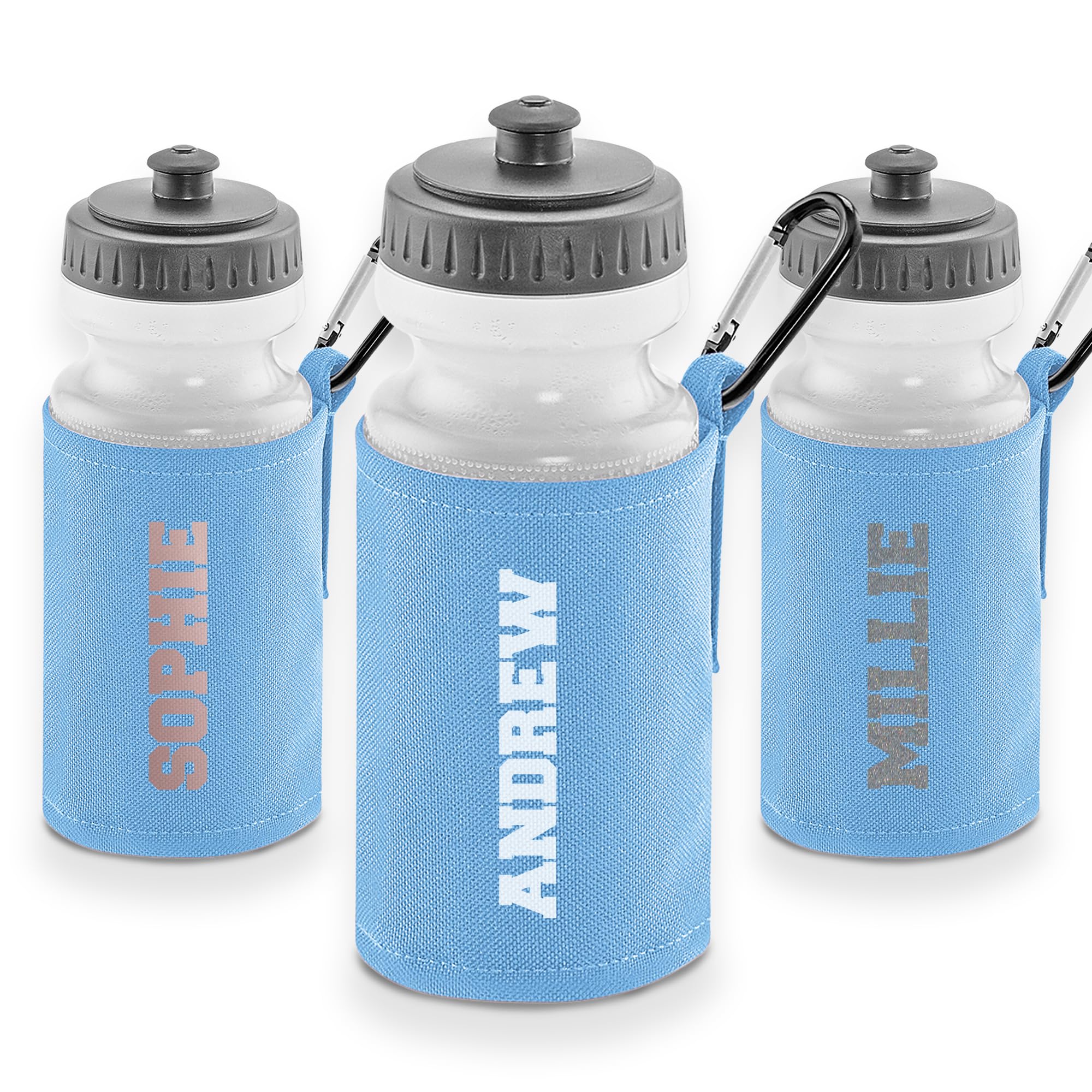 Personalised Name Water Bottle for Kids – Stylish Text Design Sleeve – 500ml BPA Free School & Sports Drinks Flask with Protective Cover and Clip – Reusable Gift for Boys & Girls – 9 Colours — image 1
