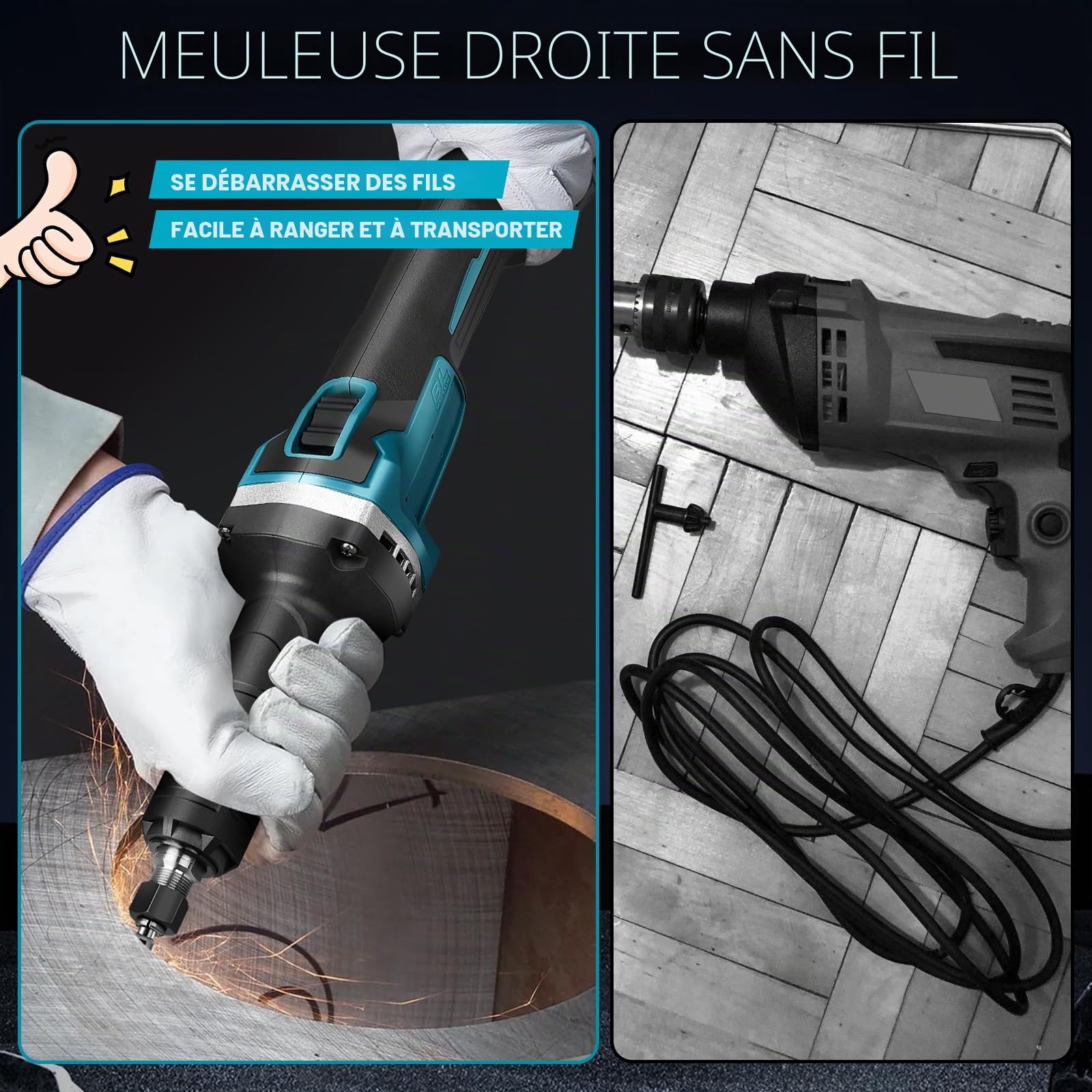 Meuleuse droite sans fil compatible avec batterie Makita 18 V, meuleuse droite sans brosse, mandrin de 6 mm et 4 vitesses variables (sans batterie)