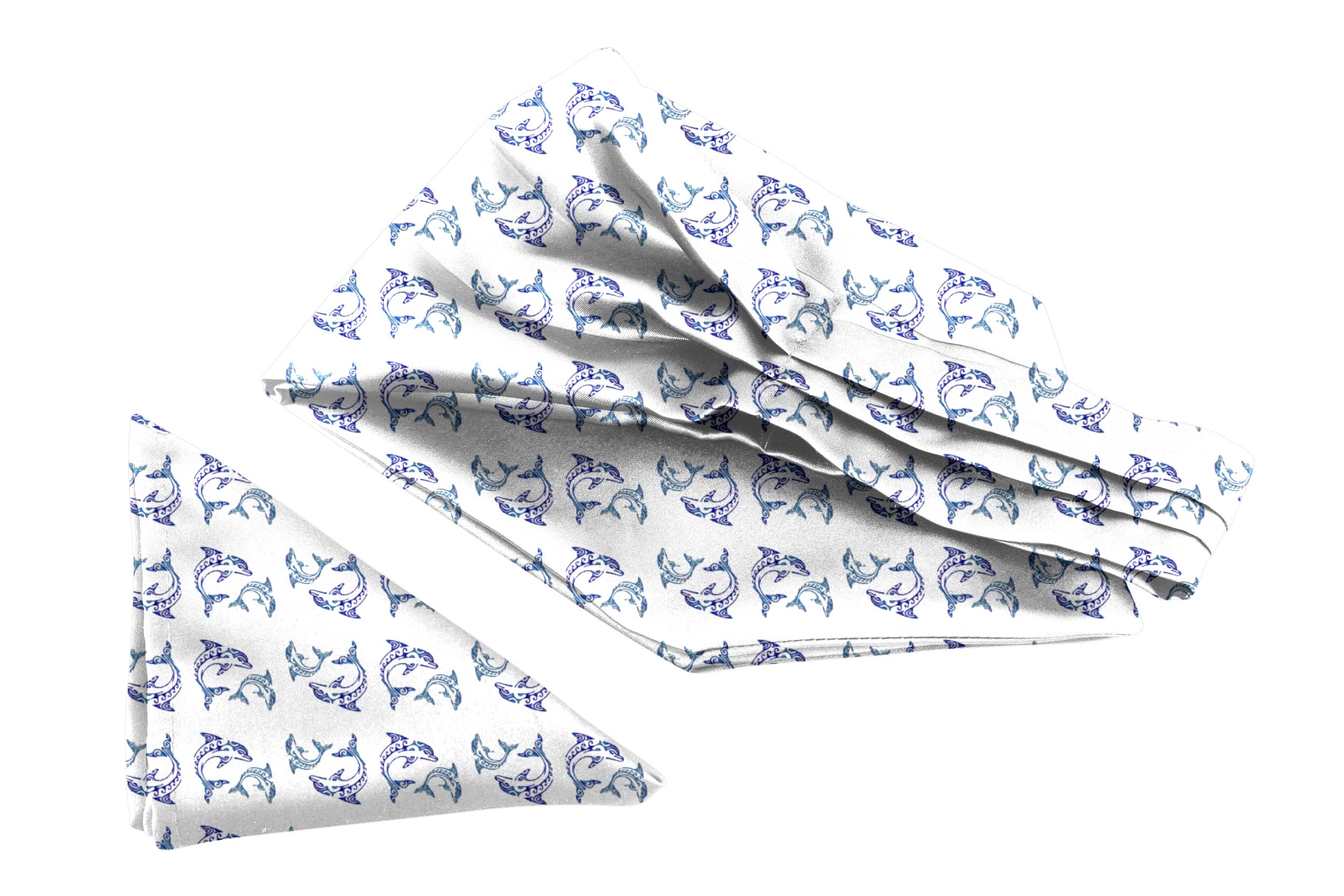 blacksmith White and Blue Dolphin Printed Satin Neckwear Ascot and Matching Pocket Square Set for Men-picture-54