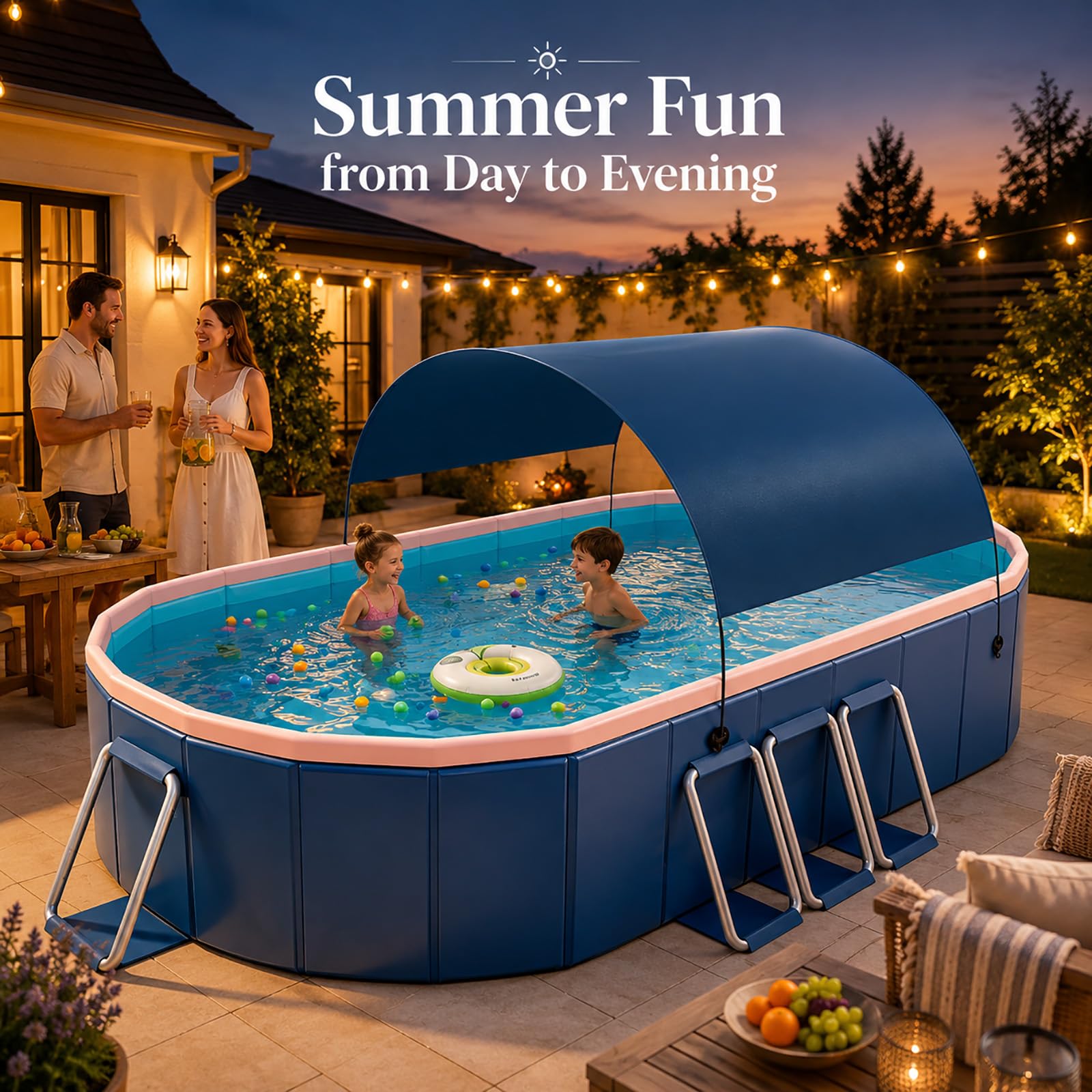 Piscina Familiare Fuori Terra con Parasole, Grande Piscina Rigida | Pareti Rinforzate e Struttura Stabile per un'Area Relax Più Fresca(3.6m/141in)