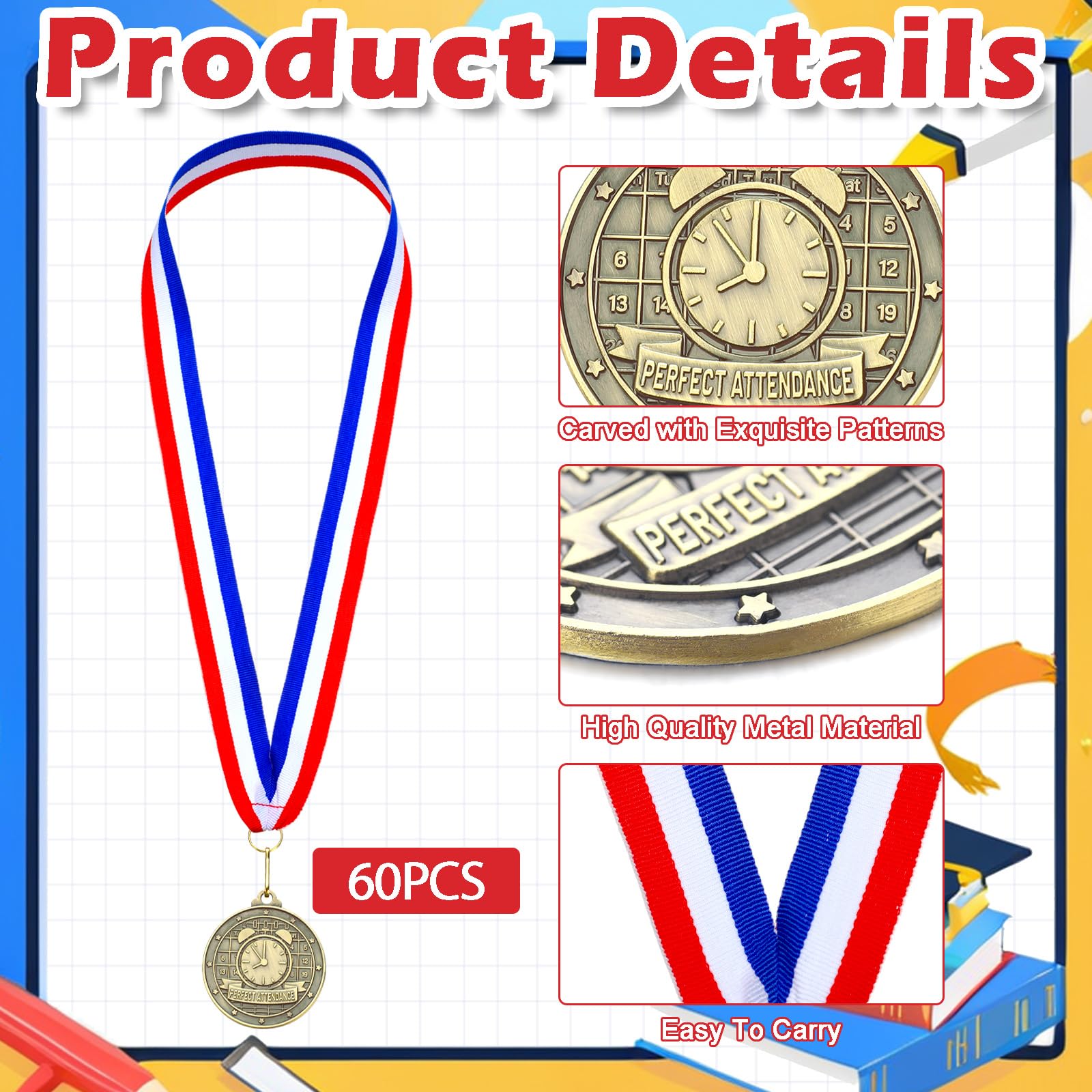 Quelay 60 Pcs Gold Award Medals with Neck Ribbons 2 Inch Winner Medals Awards Bulk Metal Trophy Award Prize Gift for Adult Competitions Education Tournaments Event
