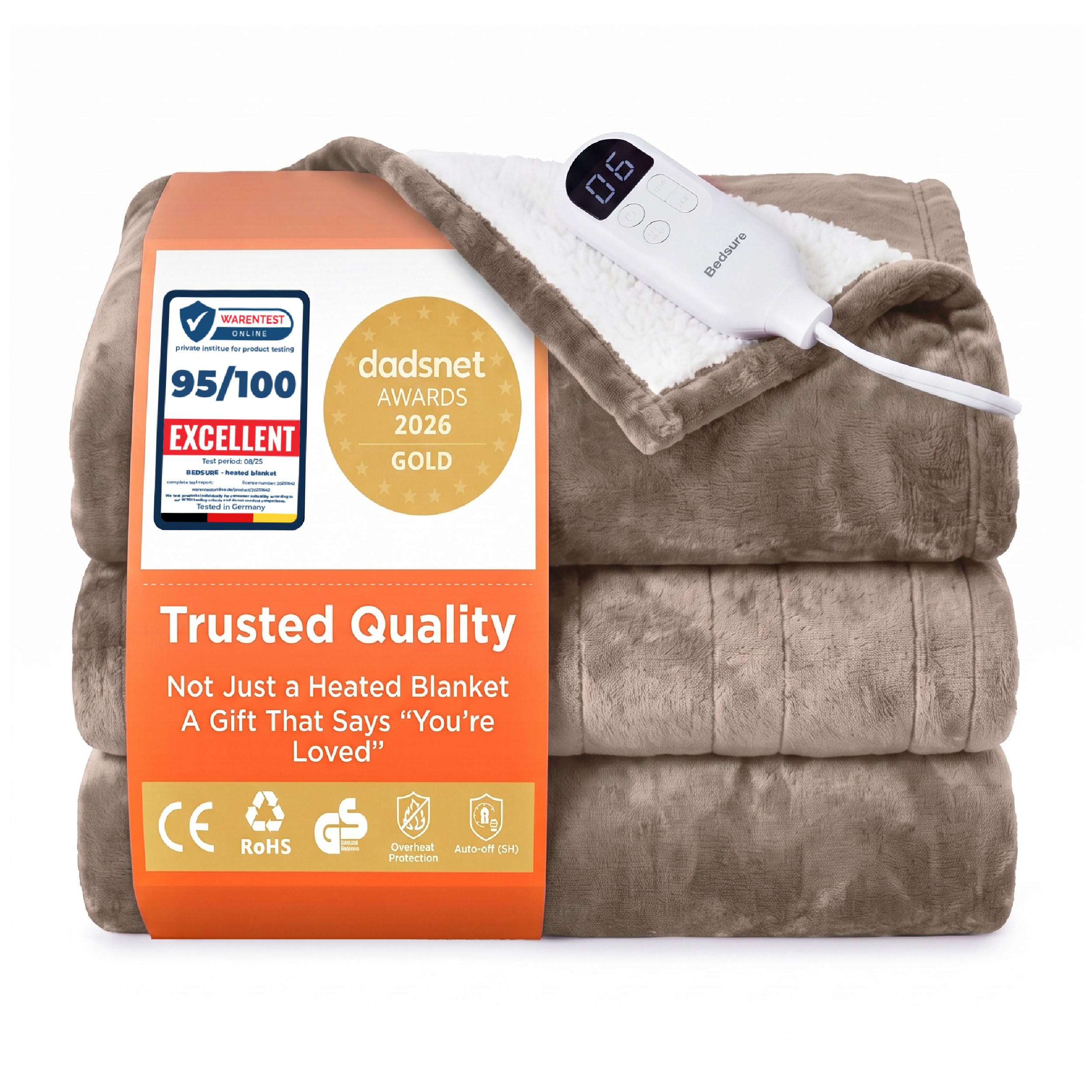 Bedsure Electric Blanket Heated Throw - Flannel, 180x200cm, Taupe