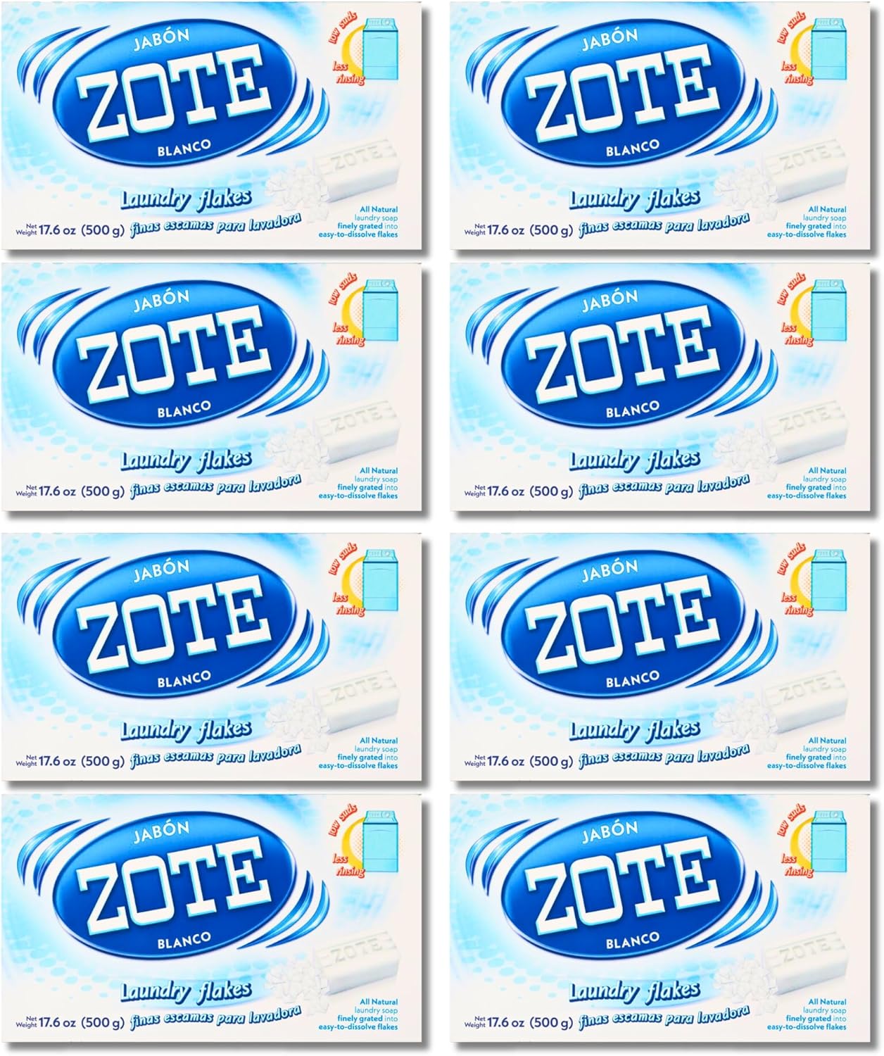 Jabon Zote Jabon Blanco Laundry Flakes All Natural Detergent Soap 17.6oz/500g (Pack of 8)