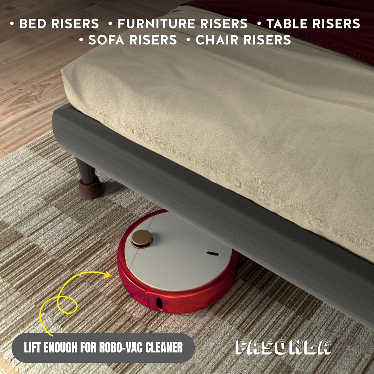 Bed Risers (Set of 4) Furniture Risers Lifts Height 2", Oak Solid Wooden Risers for Bed, Furniture Risers with Non-Slip Recessed Hole (Monolithic Wood, 4pcs-2" Hight-Walnut Color)
