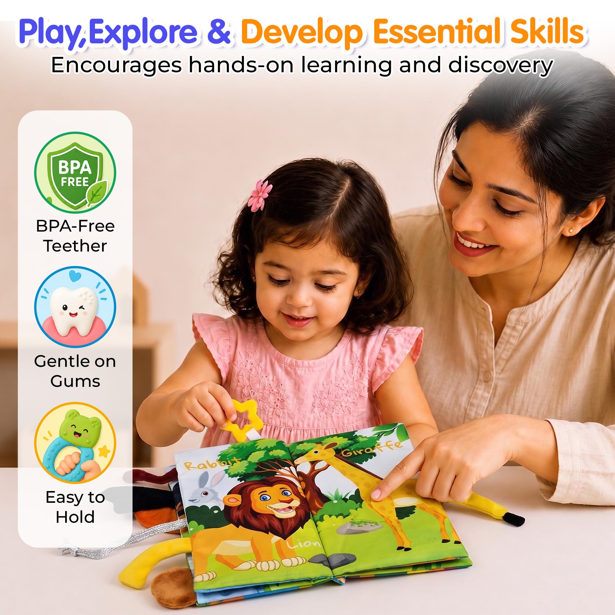 Kidology Baby Book Tummy Time Soft Cloth Book for Babies | Sensory Touch & Feel Toy for Infants 0-12 Months | Colorfull Learning Book for Kids| Baby Gift (Single Book) 3