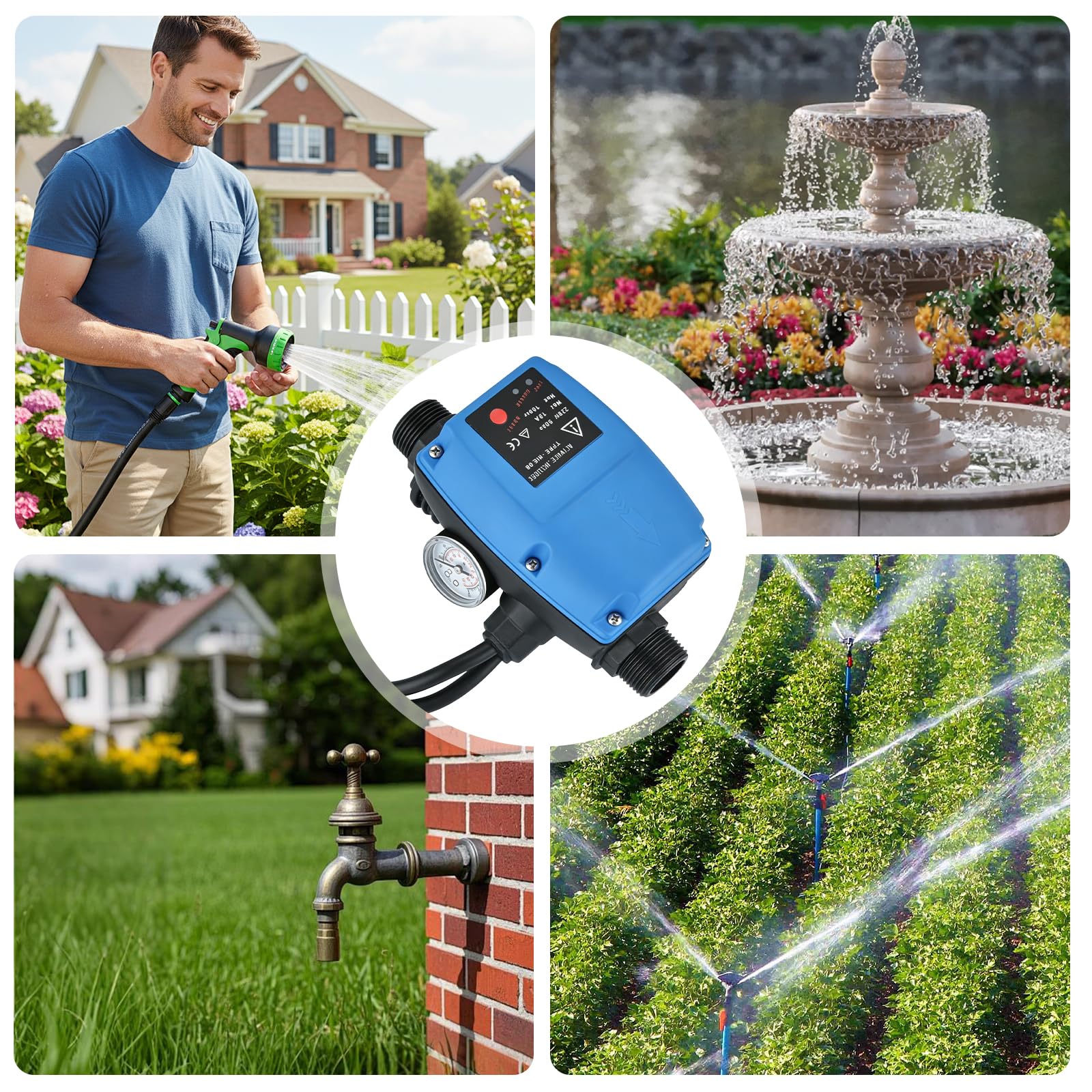 Régulateur de Pression Automatique pour Pompe, Pressostat de Commande de Pompe avec Protection Contre la Marche à sec, Débitmètre électronique pour Systèmes D'alimentation en Eau Domestique