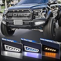 Vista 2 de Luces antiniebla Raptor, luces antiniebla LED Ford Raptor con DRL azul hielo/blanco, luces de parachoques Raptor con intermitentes secuenciales