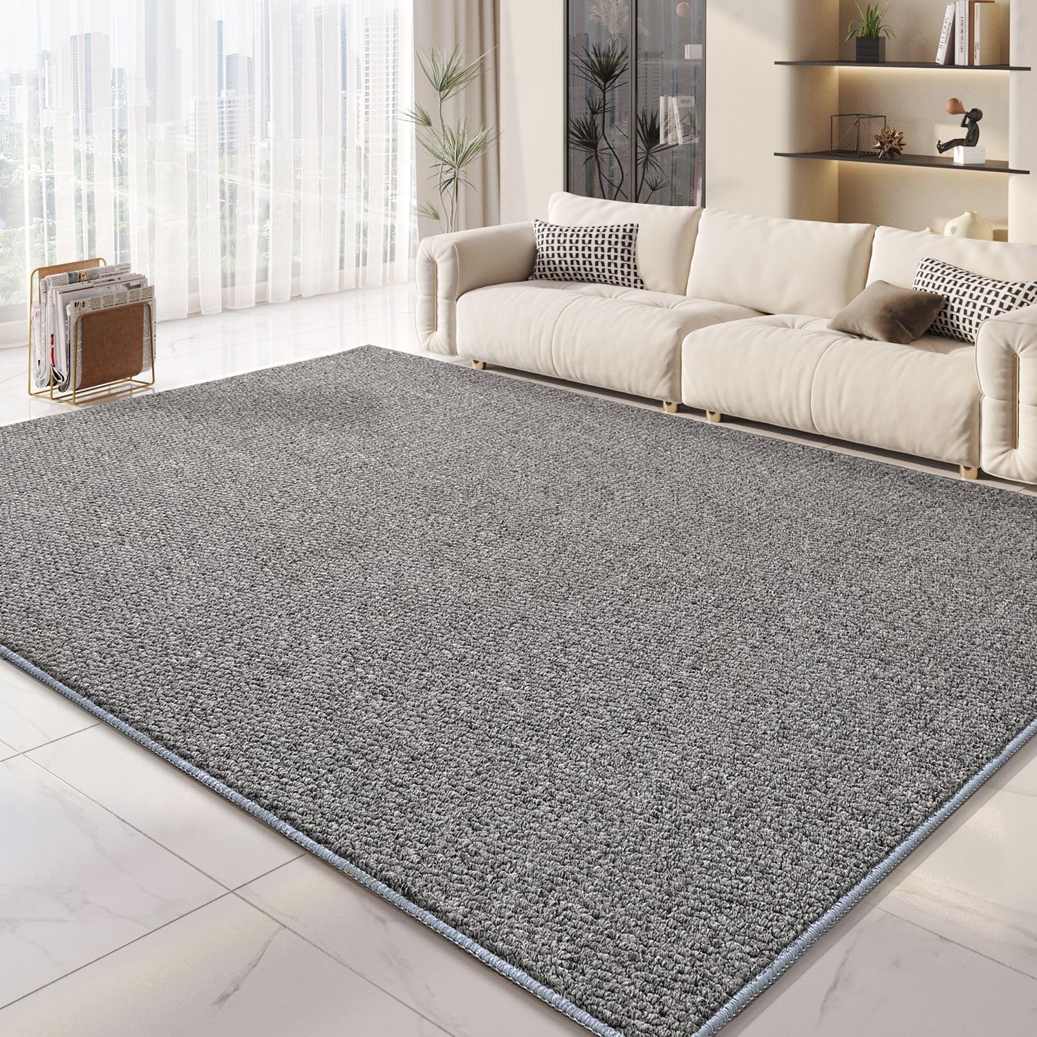 Yancorp 5'x7' Big Area Rug for Living Room Gray Berber Rug Bedroom Non-Slip Rugs No Shed Faux Jute-Look Area Rugs Non-Skid Washable Area Rug