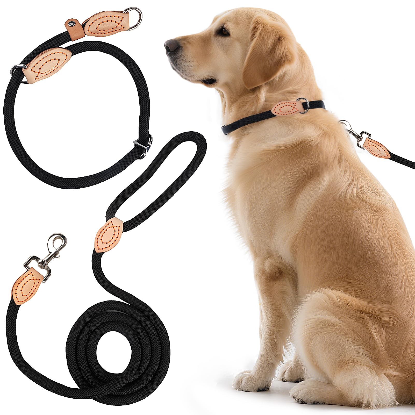Freestyle - Lot de 2 colliers de dressage pour chien - Collier anti-traction et laisse pour chien - Collier Retriever de 1,4 cm - En nylon robuste - Cuir synthétique avec anneau en métal