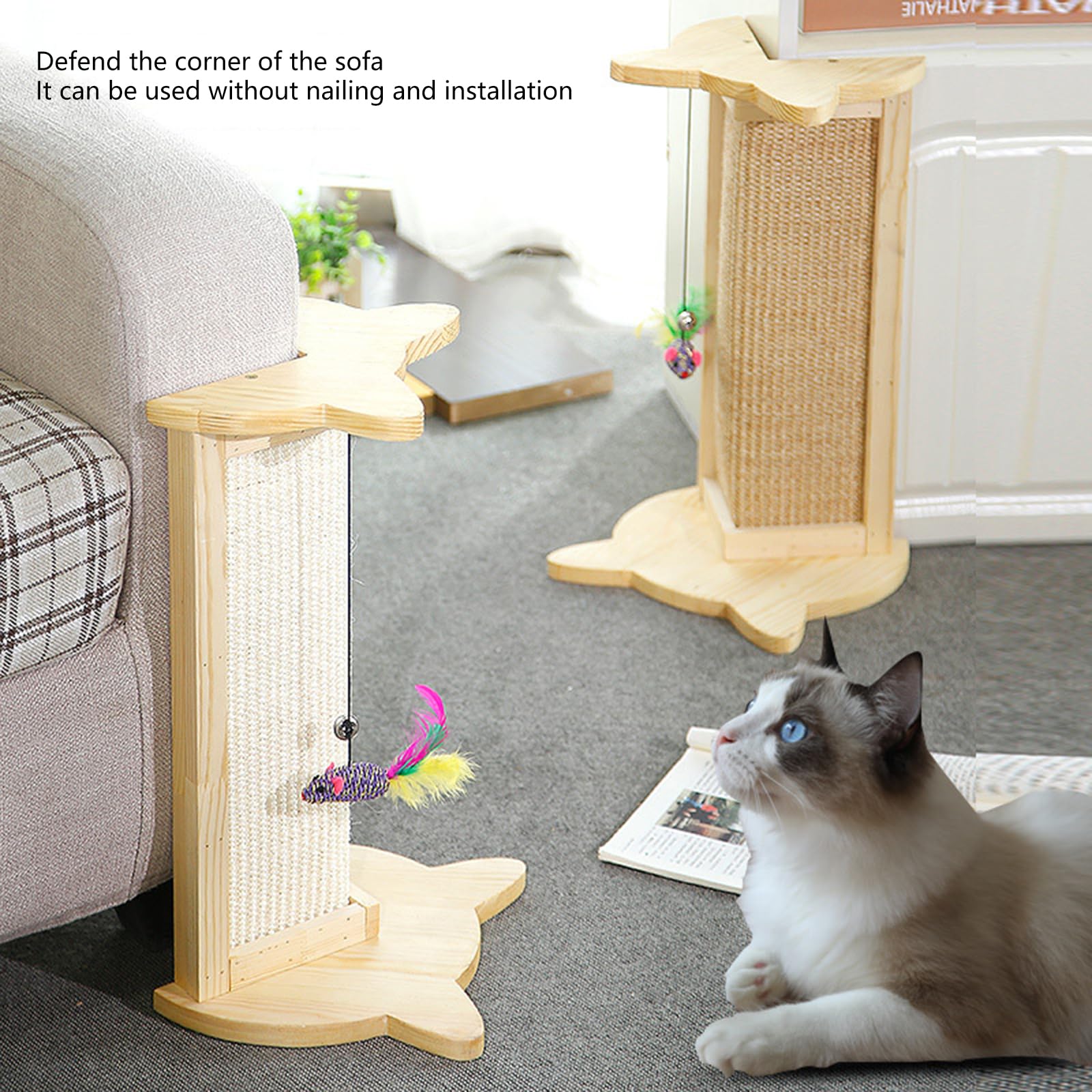 Rascador de esquina para gatos, rascador para gatos con juguete de juguete para rascar, protectores de muebles de cuerda de sisal