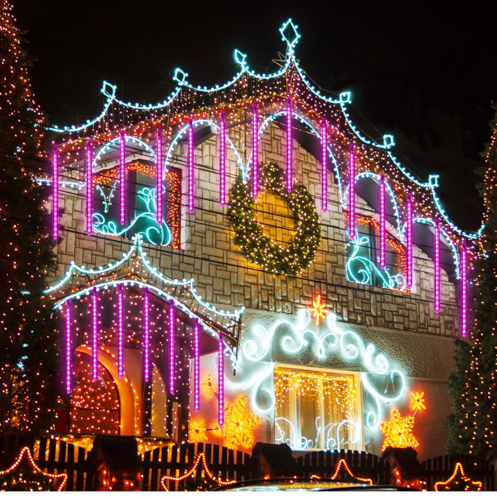 SCOZIA Catena luminosa a LED che cade con la neve 80 cm 8 tubi 576 LED IP65 Impermeabile Catena luminosa con gocce di pioggia che cade Luci natalizie per decorazioni natalizie, matrimoni, fest