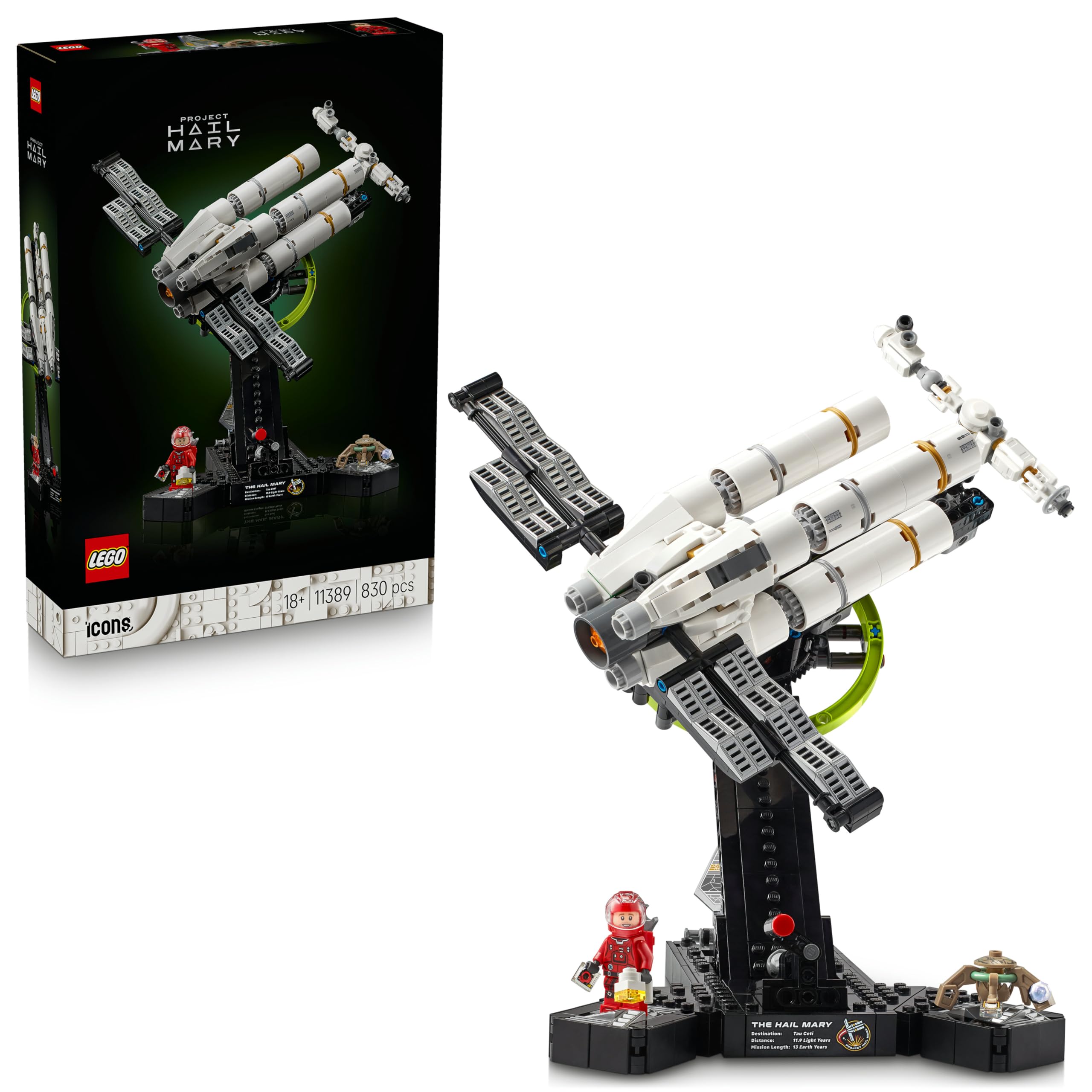 LEGO Icons Project Hail Mary - Miniature Spaceship Model Kit for Adults - Display Set w/Ryland Grace Minifigure & Rocky Figure - Sci-Fi Gift for Movie & Book Fans - 11389