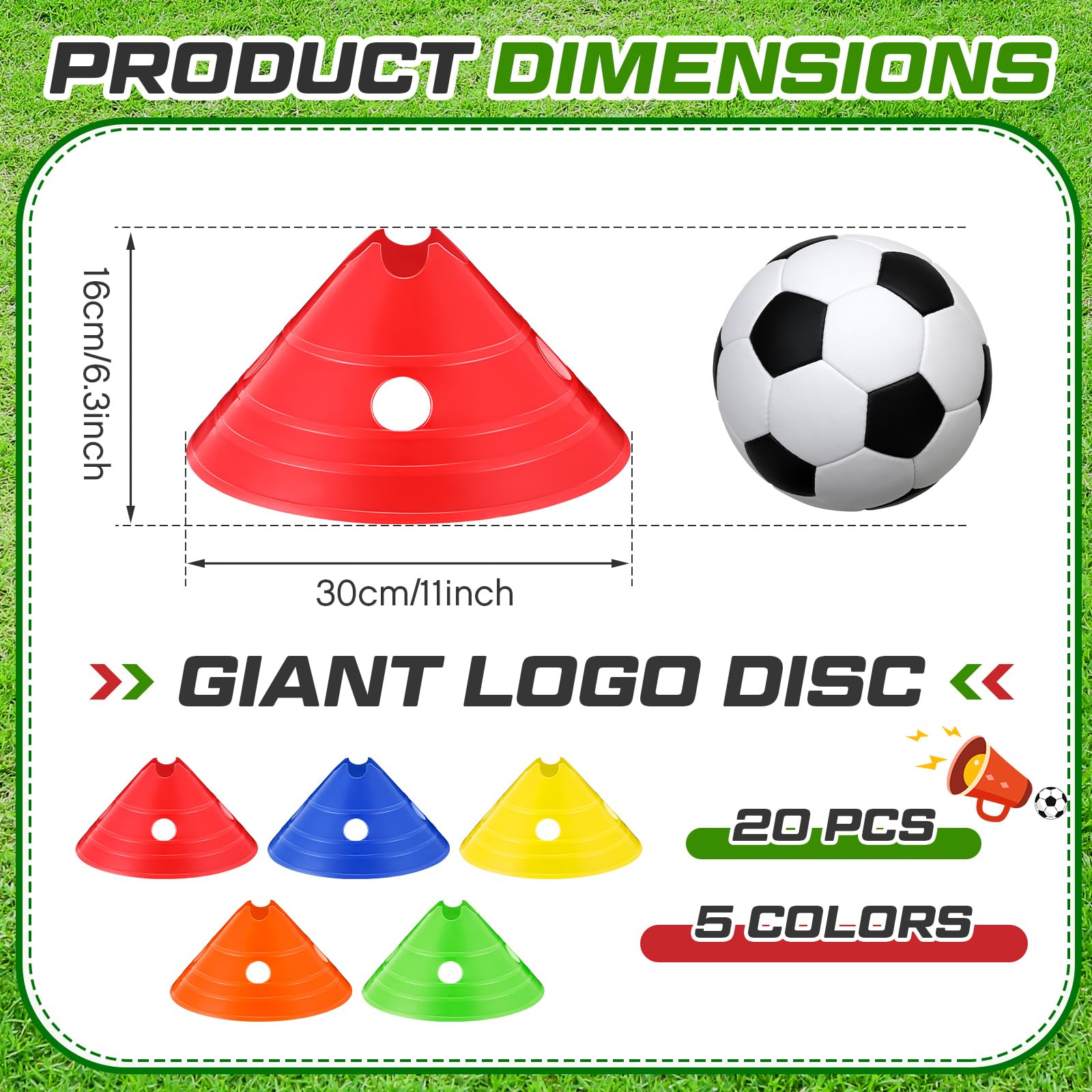 ShinyRelief 20 Pieces Jumbo Soccer Cones Big Training Disc Cone, Multicolor