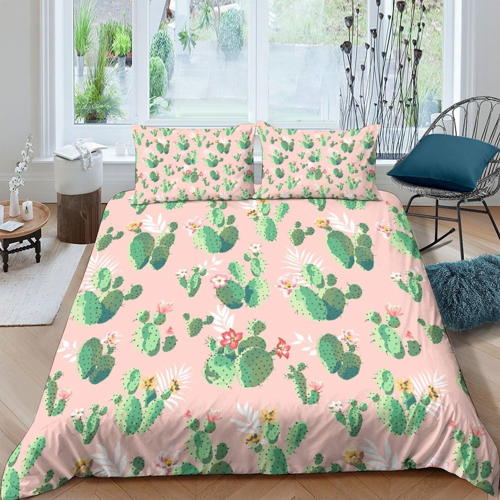 Ctjqhvkz Style-7 3D Printed Cactus Botanical Fitted Sheet Microfiber Soft Pink Succulent Bed Cover Bedroom Home Decor Single（135X200cm）