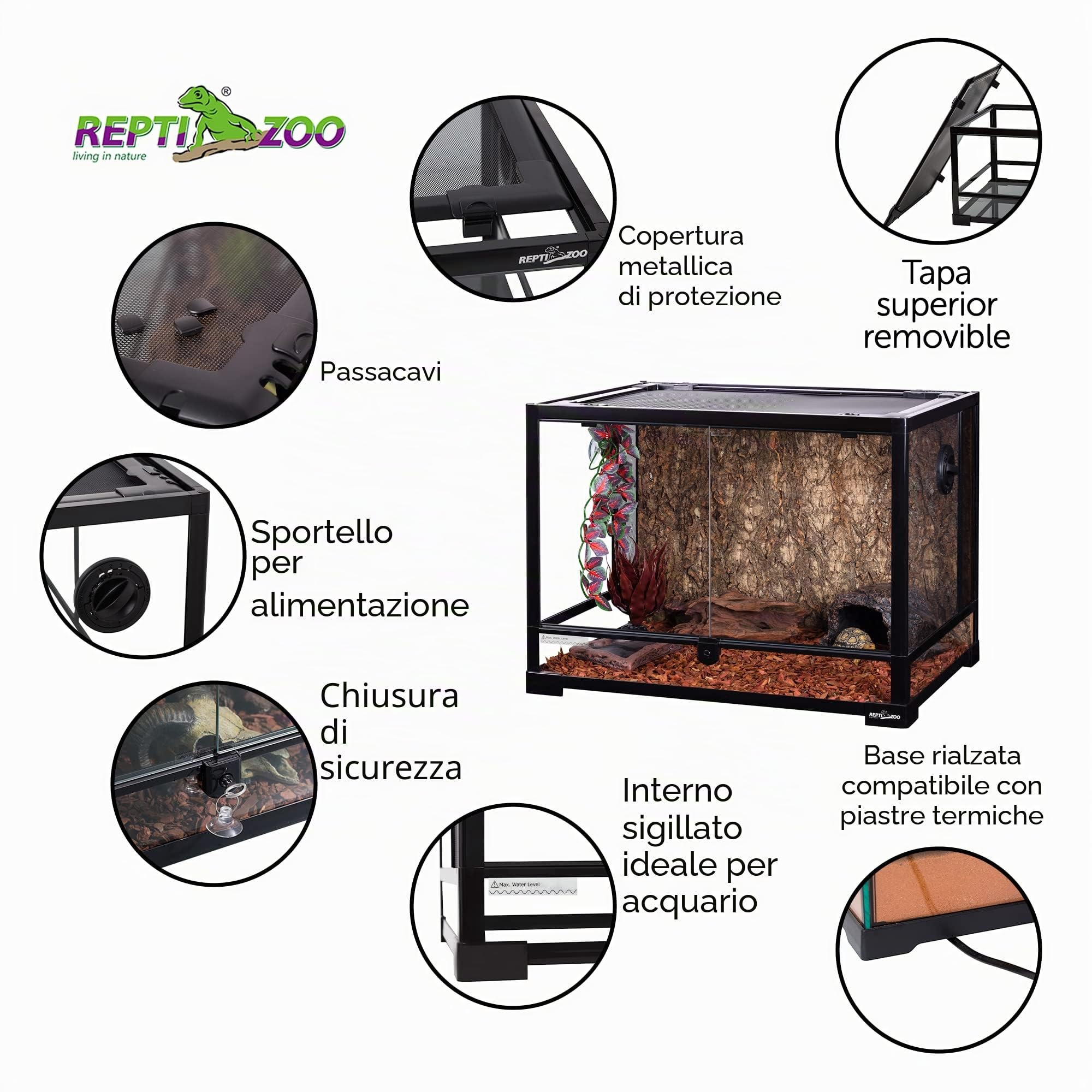 ReptiZoo Terrario in vetro, 60 x 45 x 45 cm, smontabile – spedito! (RK0107)