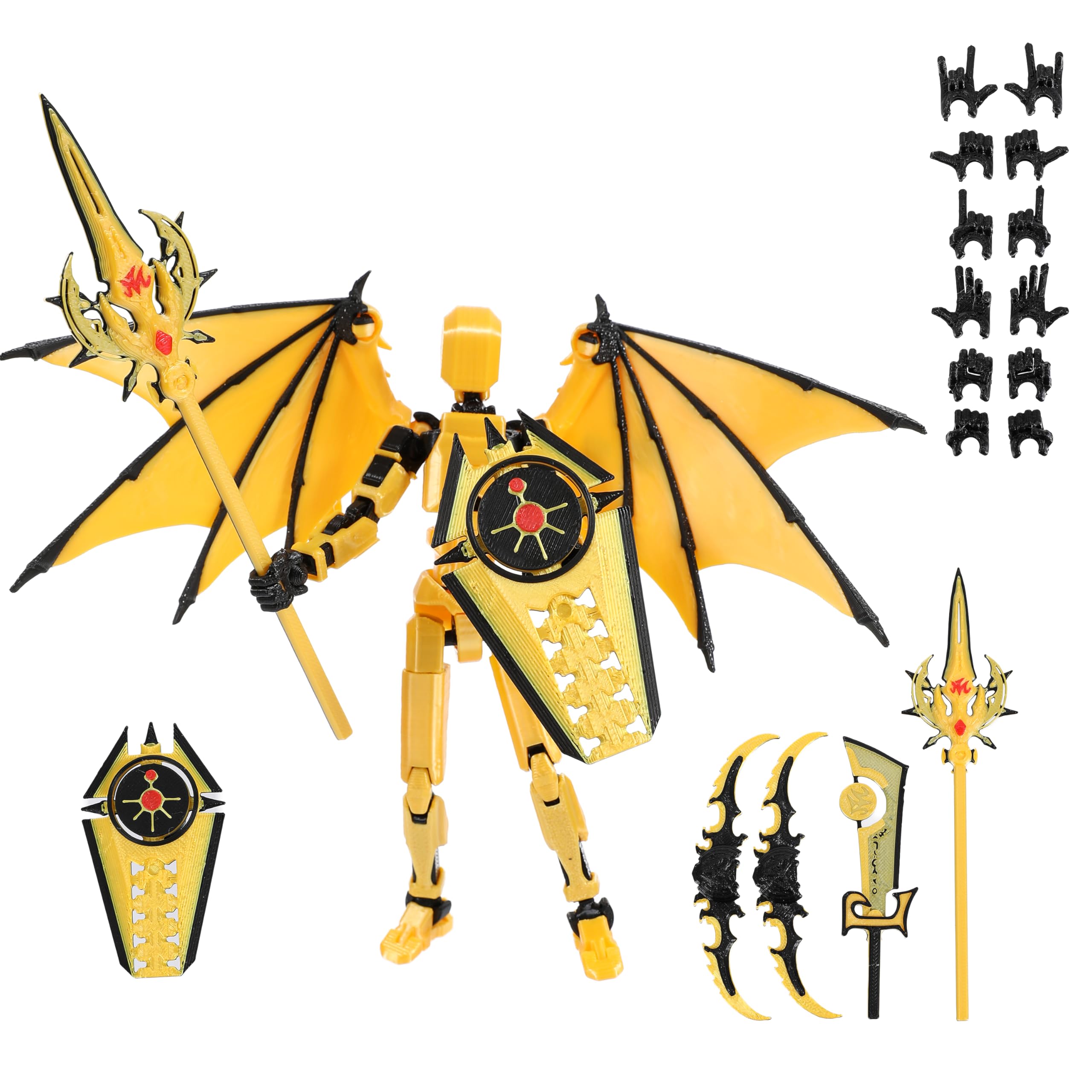 T13 Figure & Titan 13 Toys Yellow（3D Printed Action Figures Assembly Completed）（Multi-Jointed Movable）（Angel Designs Includes Various Accessories） Dummy T 13 Figures Desk Decoration 5.5in