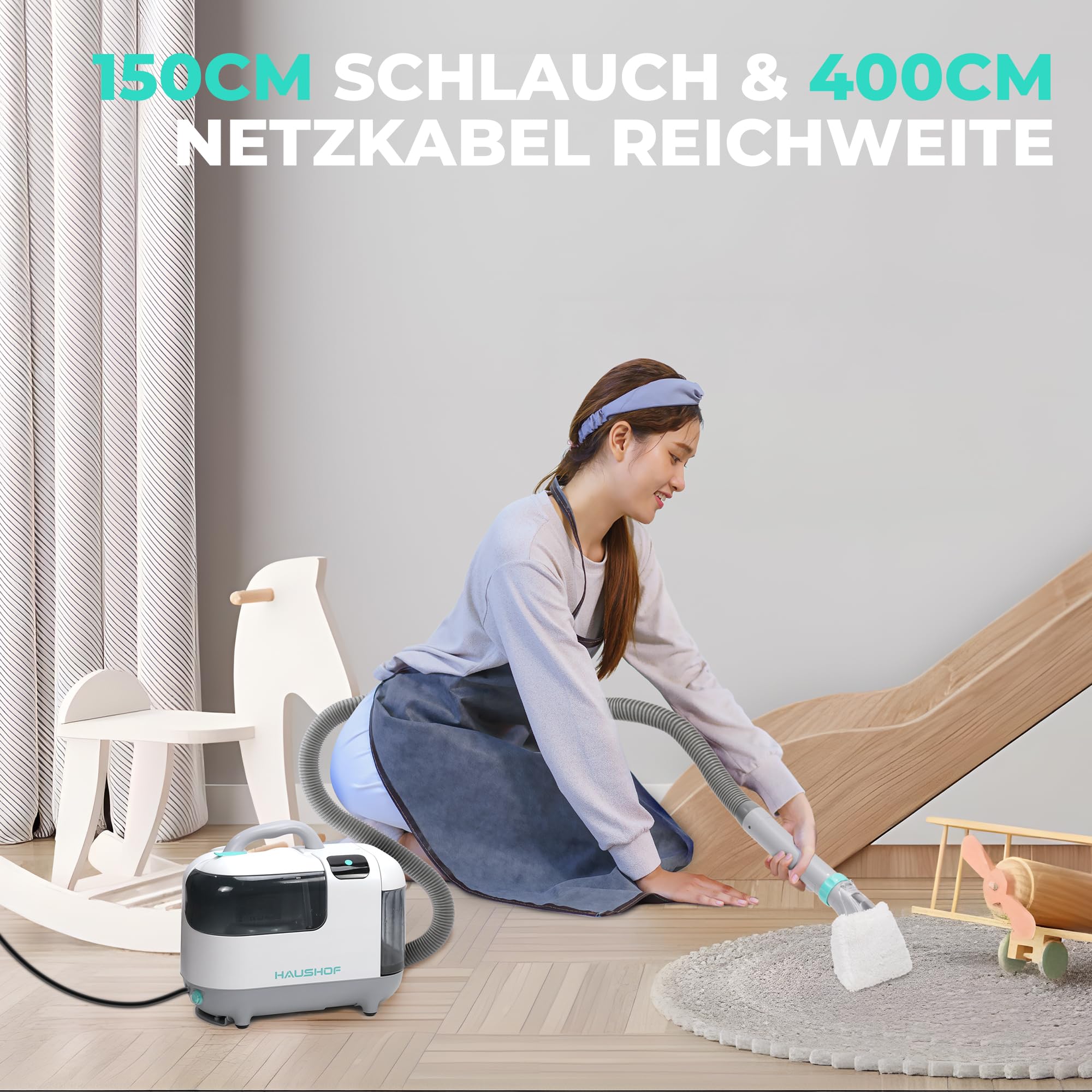 HAUSHOF Waschsauger mit Dampffunktion, StainZapper Vapo Teppichreiniger Polsterreiniger Gerät mit Warmwasserfunktion & Hochtemperatur-Dampffunktion, Mit Reinigungsmittel, Für Teppich, Sofa, Auto