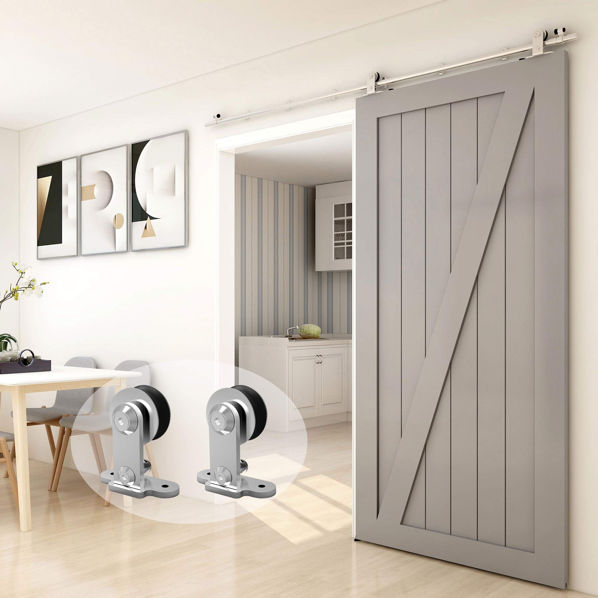 TSMST 5FT-152cm Binario per Porta Scorrevole Kit Acciaio Inossidabile per Portas Scorrevoles Kit Accessori per Porta Singola (T-stile Puleggia Sospesa)