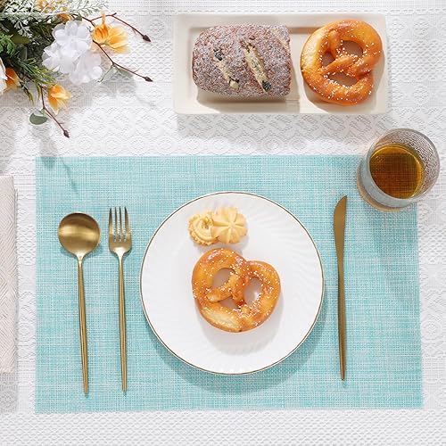 Miniatura 3 de SHACOS Juego de 4 manteles individuales de vinilo tejido, lavables, resistentes al calor, lavables, de plástico, para interiores y exteriores, color