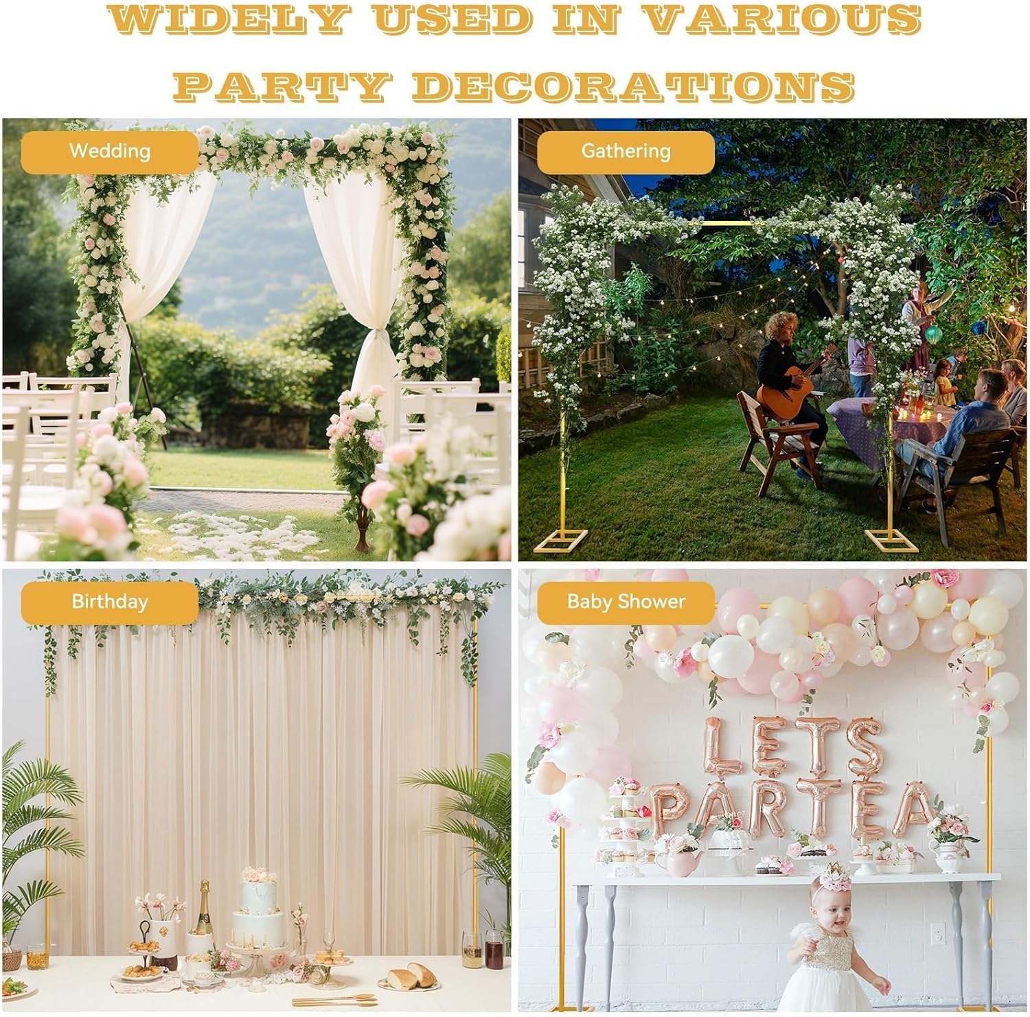 Wedding Arch Backdrop Stand Square 6.5FT Heavy Duty Metal Frame, Balloon Arch Stand Adjustable Photo Booth Decor for Valentine’s Day, Baby Showers, Birthdays, Anniversaries