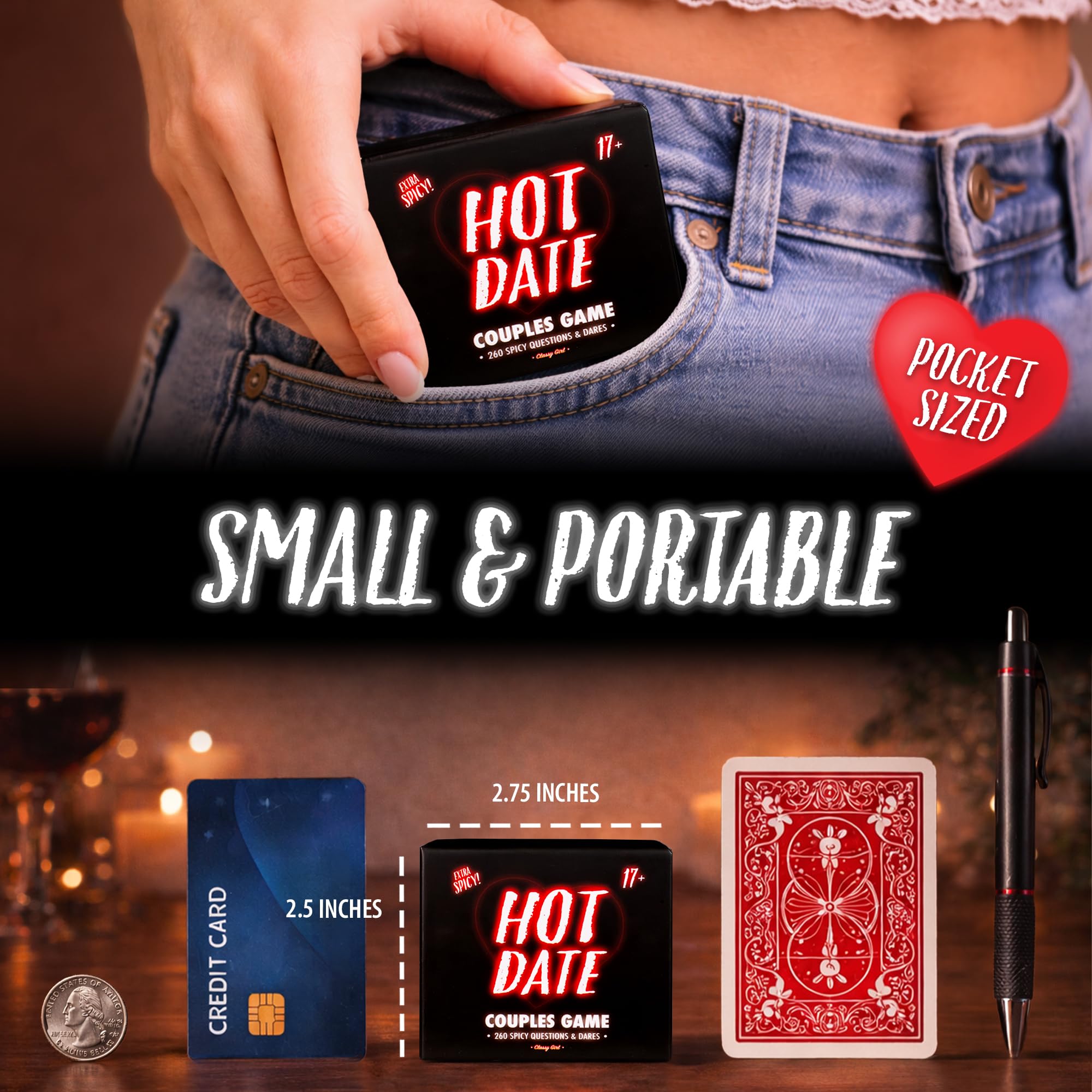 Hot Date - Juego de parejas para adultos, 240 preguntas picantes, divertidas y desafíos para noches románticas y relaciones profundas, tarjetas de conversación de intimidad, 2 jugadores