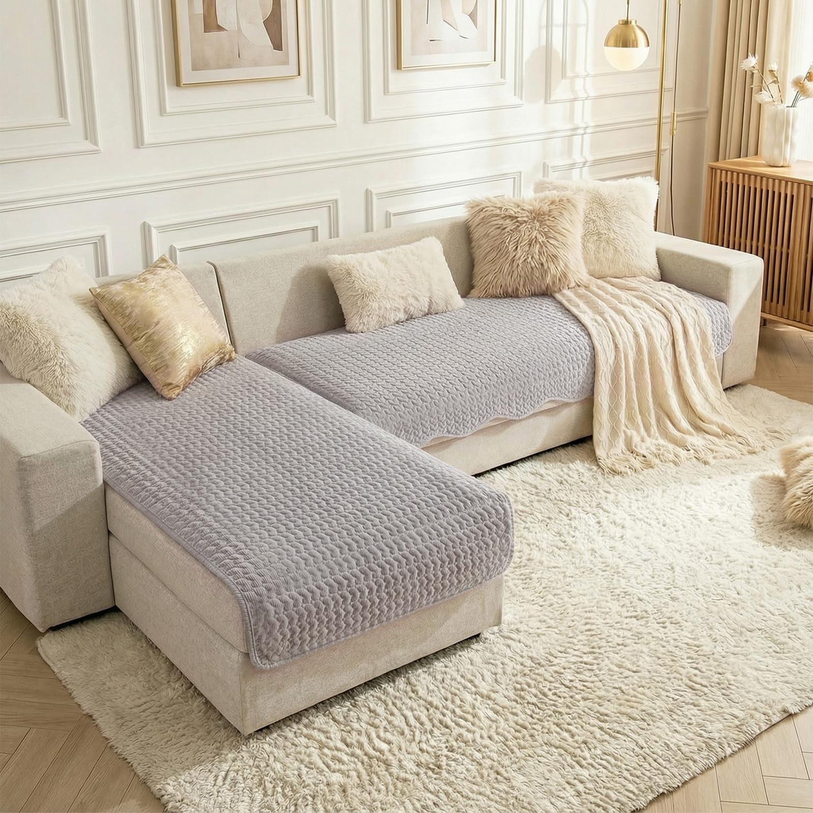 Topchances 2 Pack Sofa Covers 1 2 3 4 Seater Useful Non Slip Sofa Slipcovers,2026 New Corduroy Sofa Cushion,Sofa Protectors from Protectors Pets/Kids/Dogs (Light Gray,M: 90x160+90x210cm,2 PCS — image 1