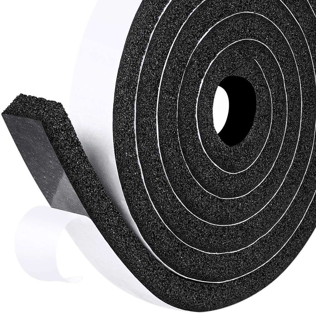 Foam Weather Stripping, 25mm(Width) X 12mm(Thick), Open Cell Foam Tape Adhesive Rubber Strip Maximum Compression SoundProof (2 Rolls with Total 4m Long)
