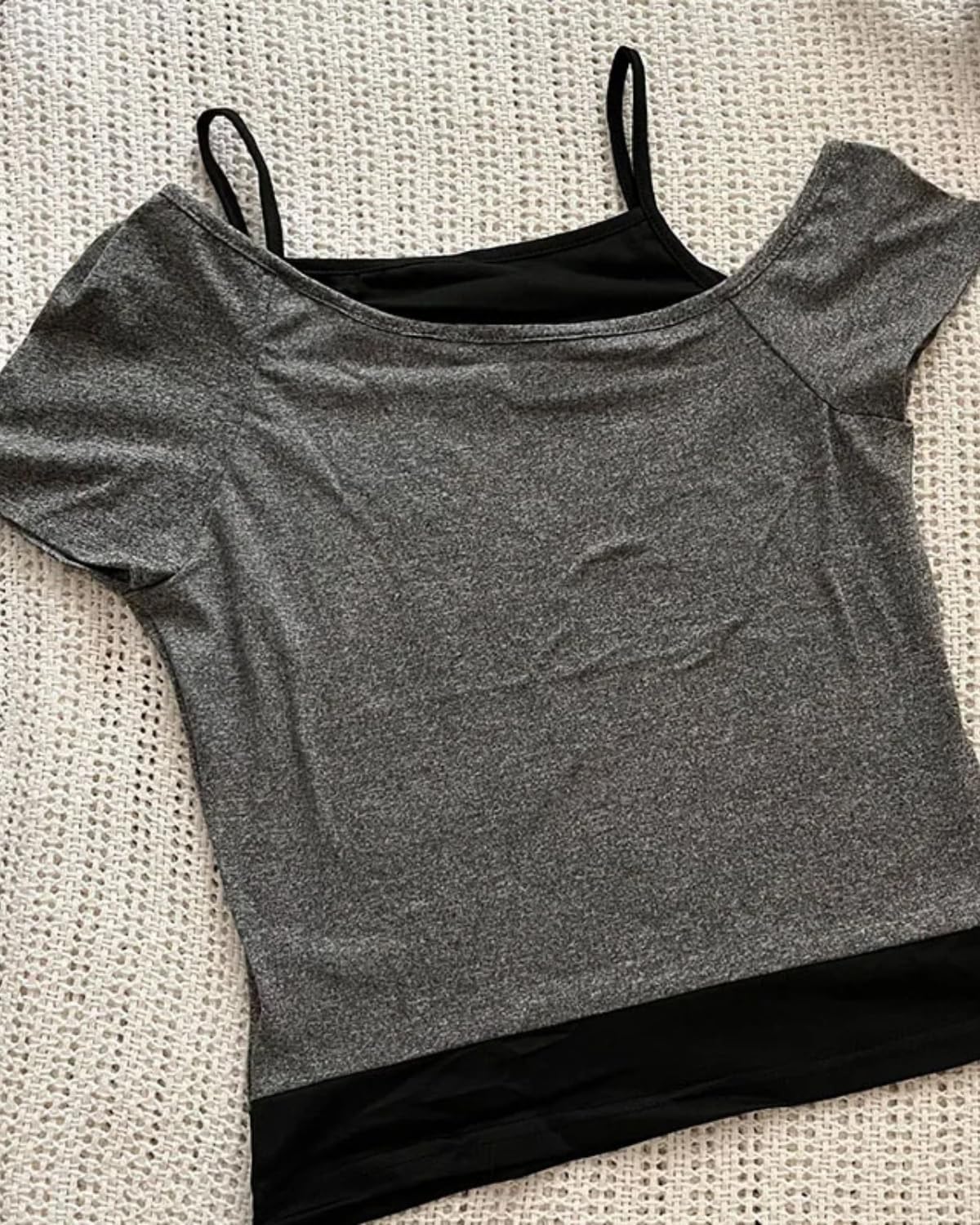 Emo Grunge Shirts Punk Guitar Graphic Baby Tees Fake Two Piece Short Sleeve 2000s Vintage Y2k Crop Top Goth Alt Clothes - Image 4