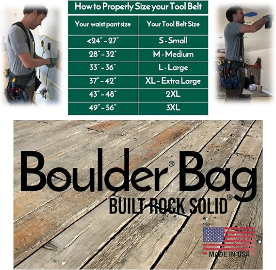 BOULDER BAG Professional Electrician's MAX Combo with Comfort Back Support Tool Belt, Quick Release Buckle, Heavy Duty Work Belt, Black, (Small 24-27 Inch Waist), Made in USA
