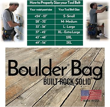 BOULDER BAG Professional Electrician's MAX Combo with Comfort Back Support Tool Belt, Quick Release Buckle, Heavy Duty Work Belt, Black, (Small 24-27 Inch Waist), Made in USA