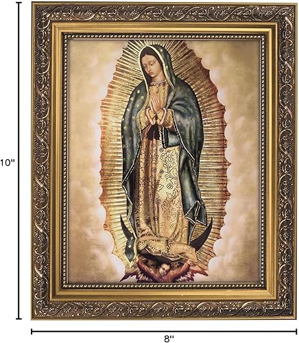 Miniatura 3 de Gerffert - Decoración de pared cristiana con marco dorado, 11 x 13 pulgadas, Nuestra Señora de Guadalupe