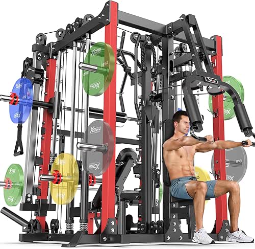 Smith Machine with Cable Crossover System, Multi-Function Squat Rack Power