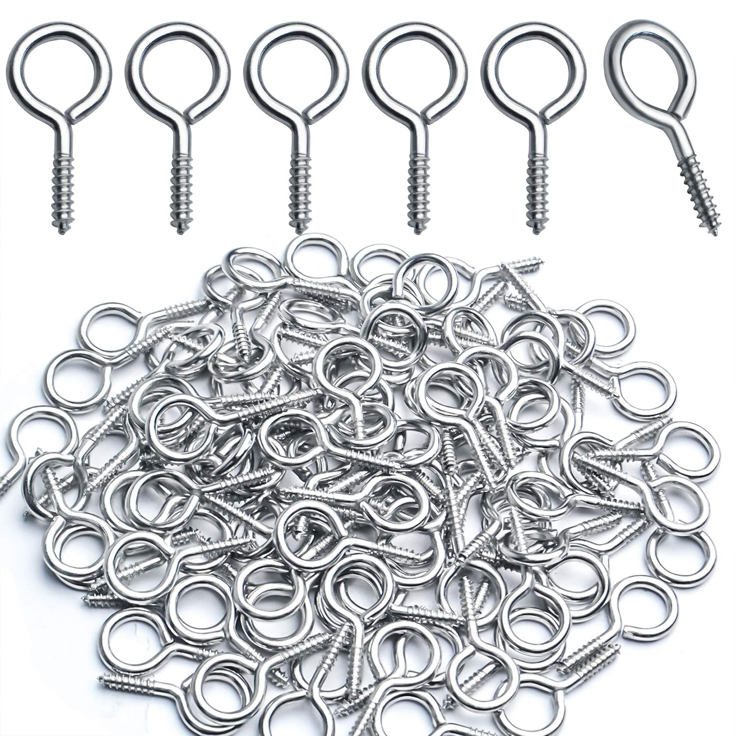 BronaGrand Eye Screw Hooks,100pcs 19x10mm Screw in Eye Hooks Self Tapping Eye Screws Thread Eyebolt for Crafting Jewelry Making Hanging Small Items-picture-11