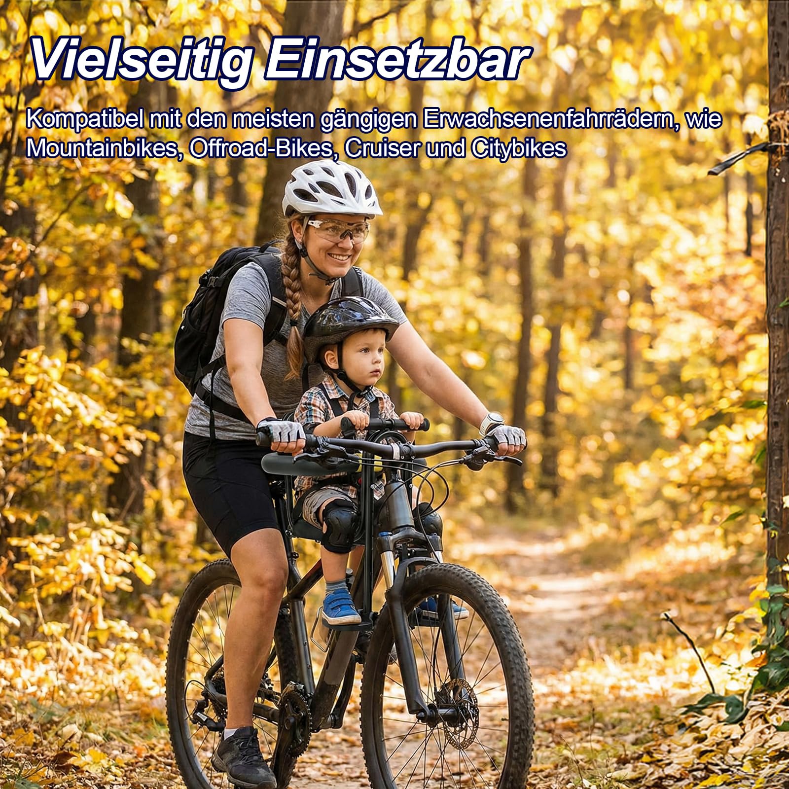 Fahrrad Kindersitz Vorne, Abnehmbarer Kindersattel mit Schutzbügel, Rückenlehne, Komfortpolster & höhenverstellbaren Fußstützen, für MTB, Rennrad, für 1–4 Jahre (bis 40 kg)