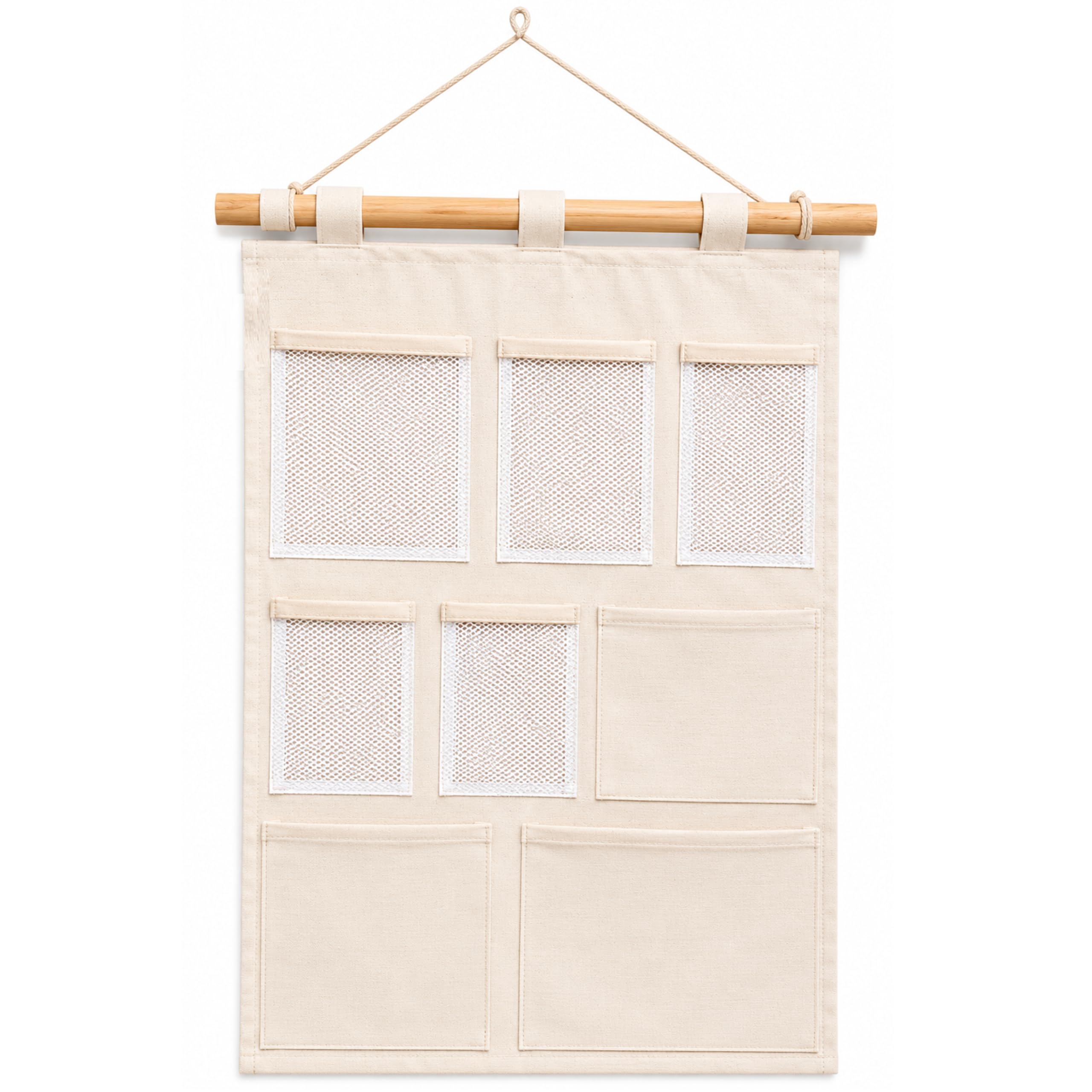 NWF 8 Pocket Wall Hanging Organizer Beige | 8 Pocket Wall Hanging Organizer, 100% Cotton, 30 x 20 Inch, Space Saving-image-23