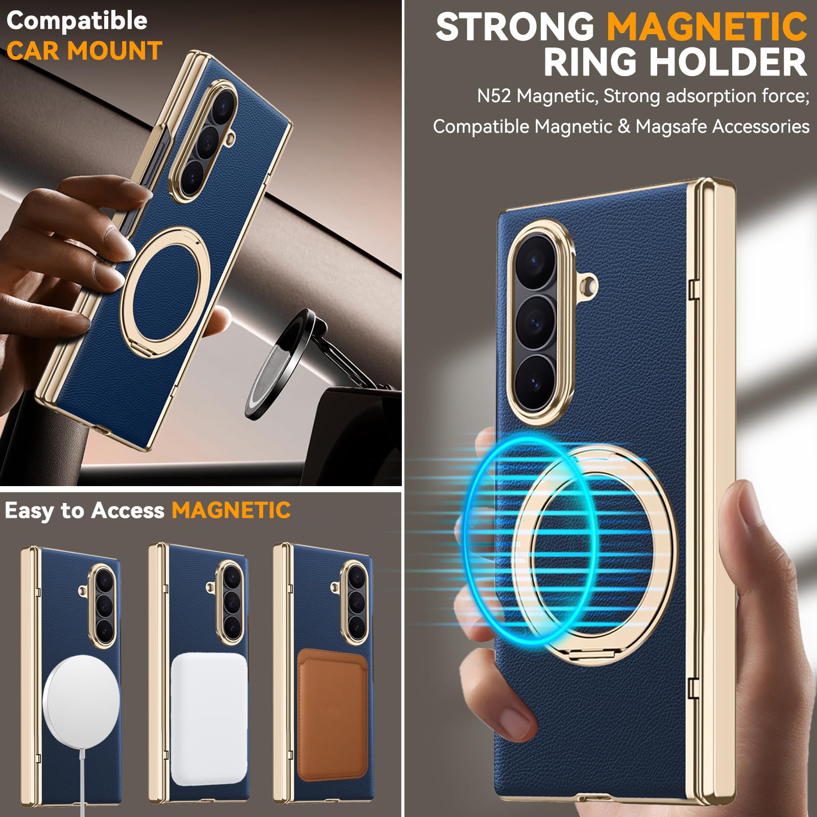 Custodia in pelle per Samsung Galaxy Z Fold 8 Ultra con supporto ad anello magnetico, [compatibile] Protezione schermo integrata copertura completa cerniera custodia in pelle per Z Fold 8 Ultra