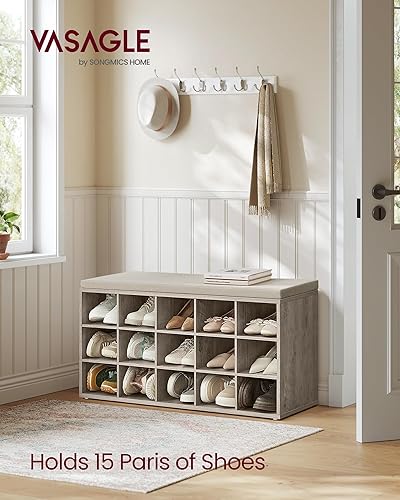Miniatura 72 de VASAGLE - ULHS15BX Banco para guardar zapatos, con cojín y 15 compartimentos, mueble para almacenar calzado que soporta hasta 440 libras, para el