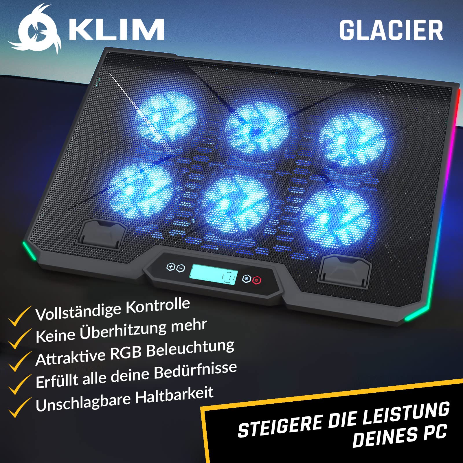 Glacier Laptop Cooler With RGB Lighting For 11 To 17 Inch 6 Fans With Strong Airflow Made Of Durable ABS And Metal Grille Black product thumbnail 3
