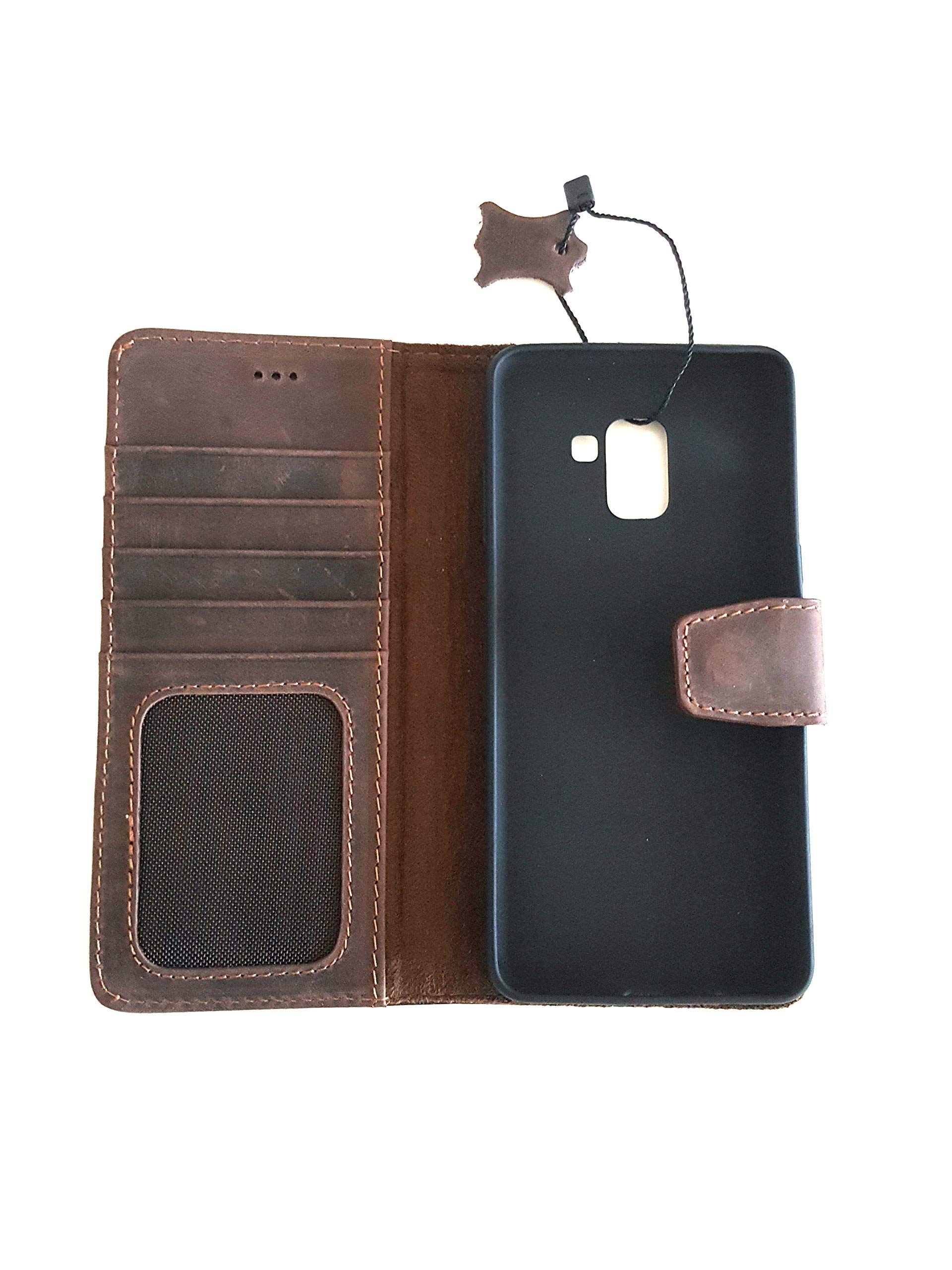 Compatible with Samsung Galaxy A8 PLUS Genuine Leather Phonecase Wallet Case Dark Brown