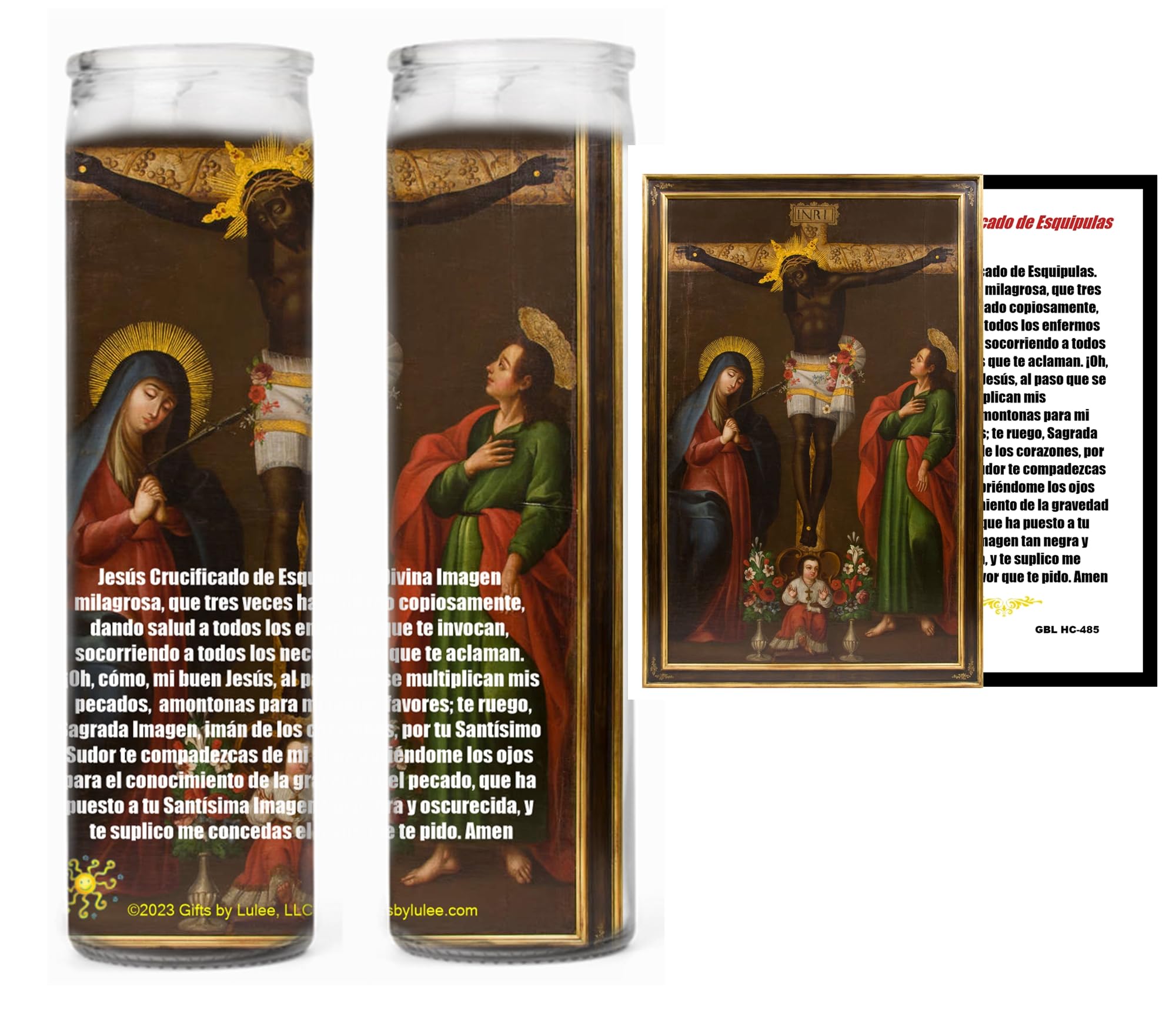 Cristo Negro de Esquipulas de Guatemala Milagroso Señor de Esquipulas Jesús Crucificado Set de 2 o 4 Velas con tarjeta (Set de 2 mas tarjeta)