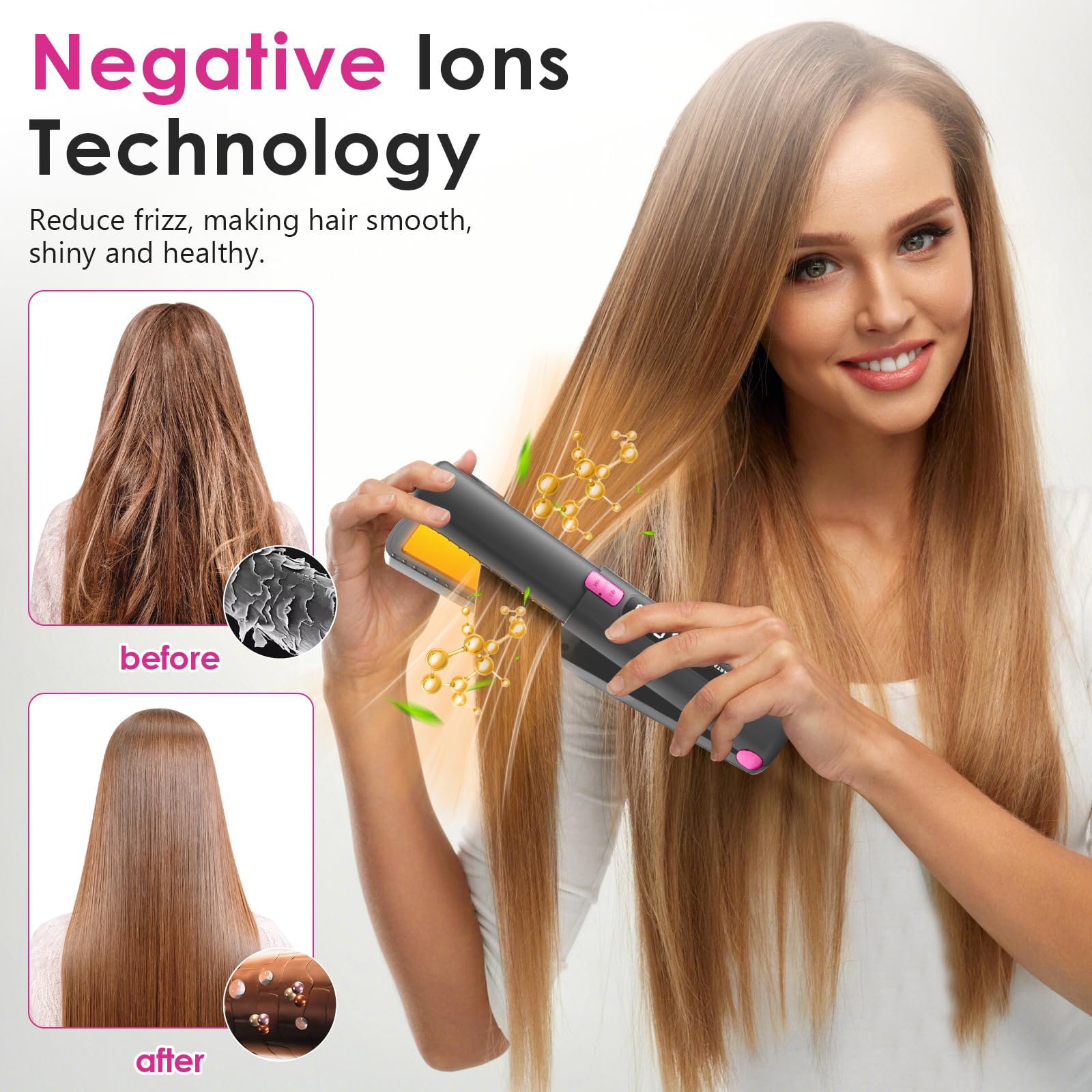 Piastra per Capelli Senza Fili, 2 in 1 Mini Piastra e Arricciacapelli Portatile, Ricaricabile USB, Riscaldamento Rapido, 6 Temperatura Regolabile, Piastra da Viaggio Capelli
