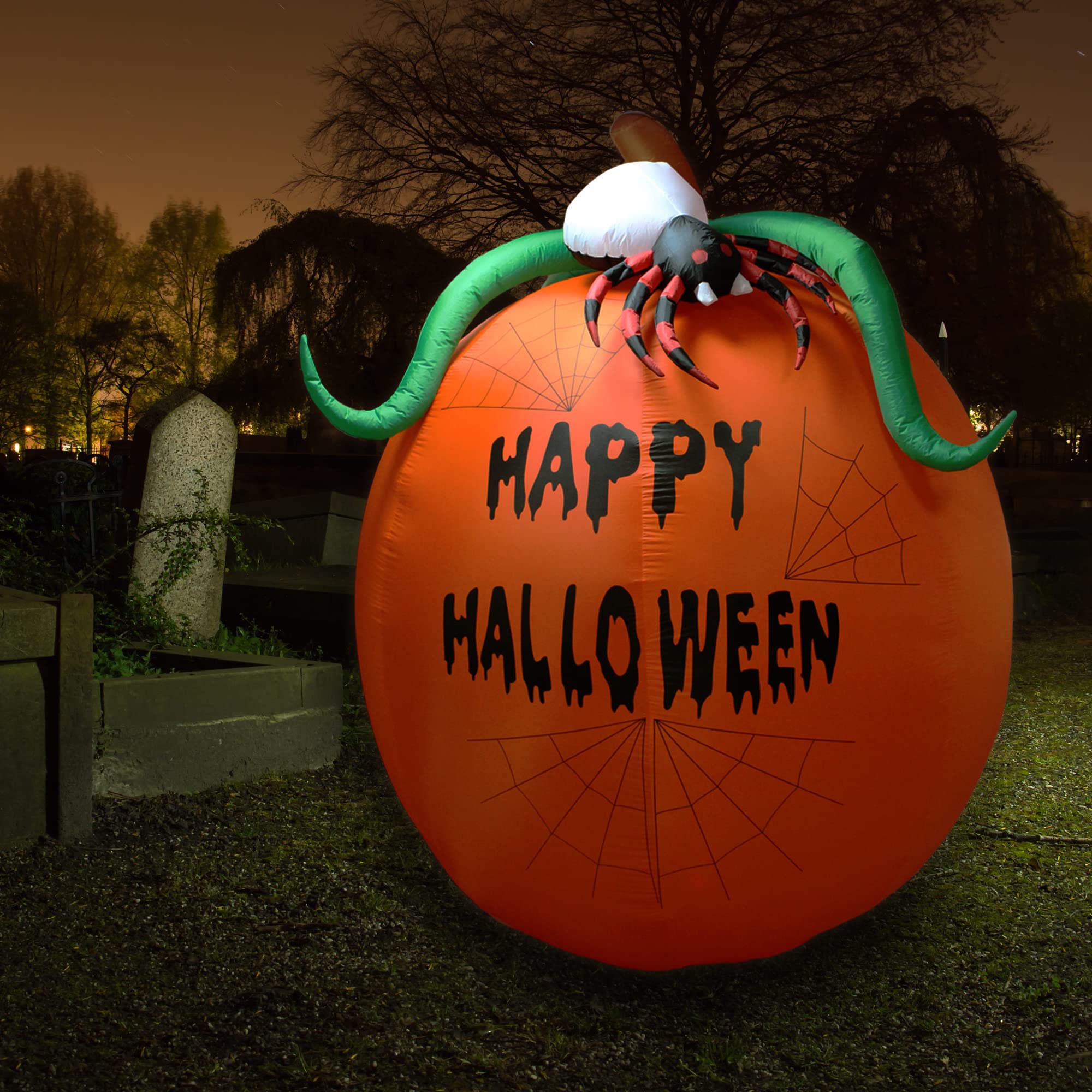 Calabaza inflable de 10 pies con luces LED para Halloween, decoración de interiores y exteriores, decoración de patio iluminada, inflables gigantes para el hogar, la familia y el exterior