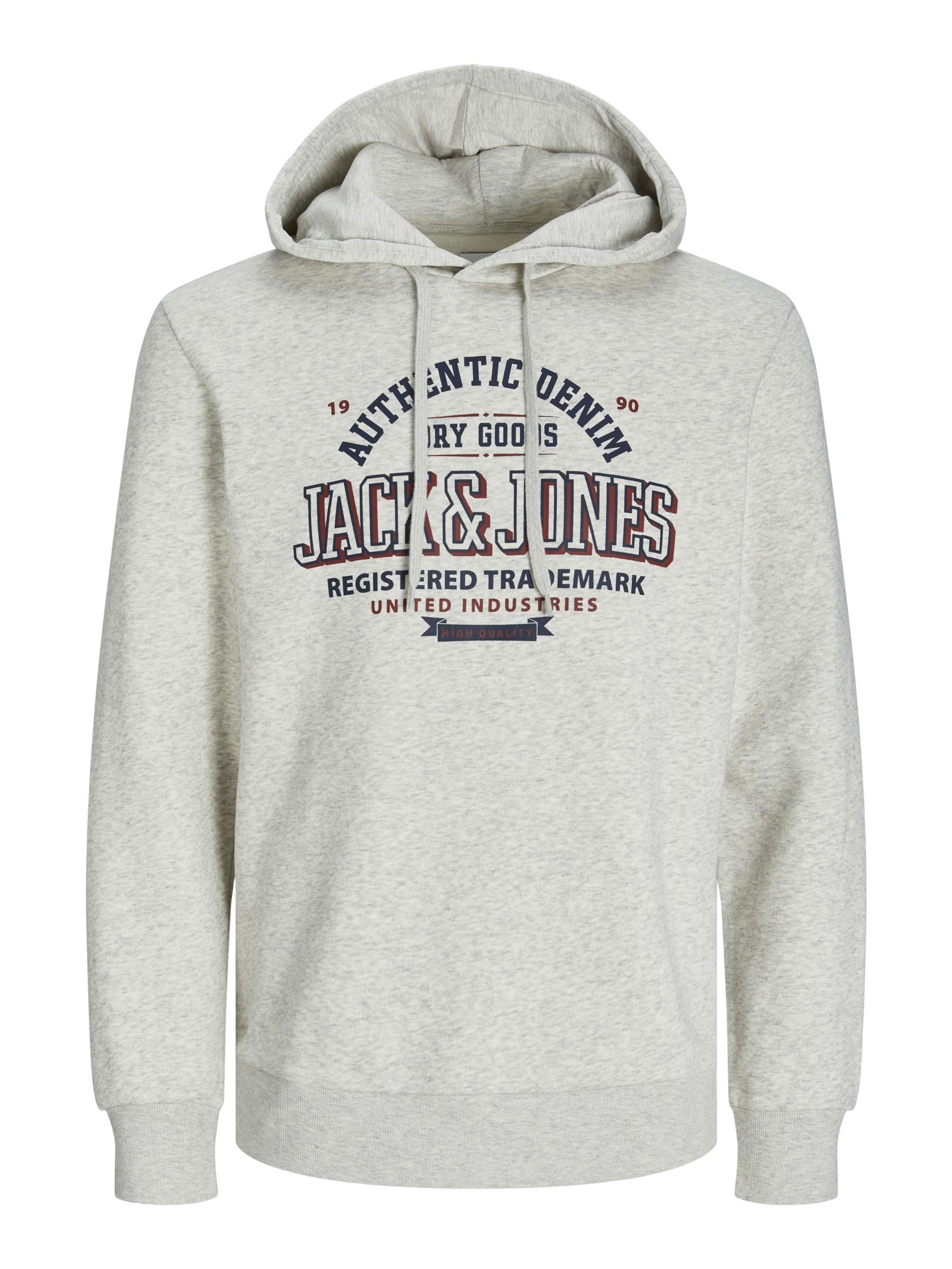Jack & Jones Hoodie Mens S White Melange JJELogo Sweat Hood 2 Graphic Pullover